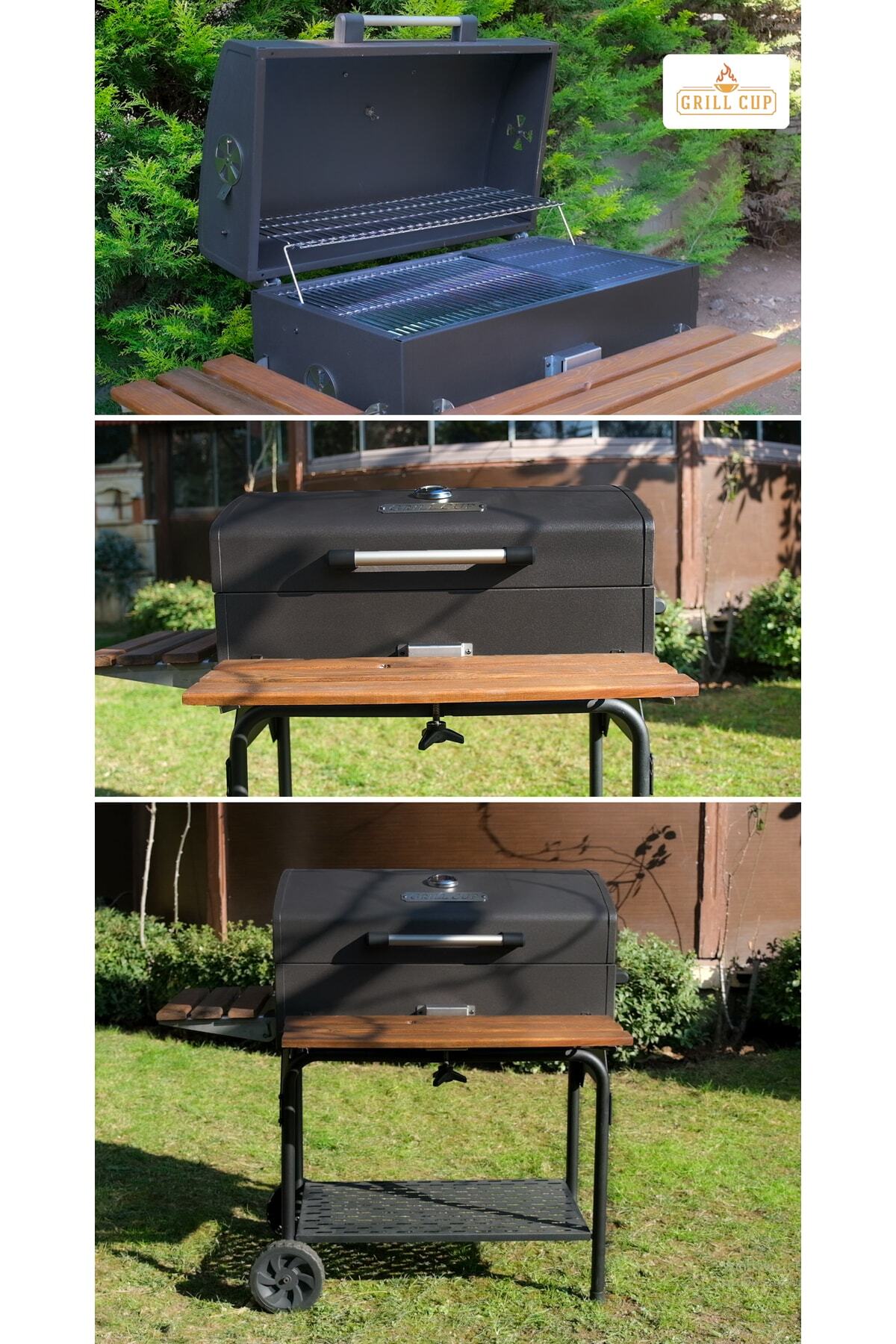 075 Cm Profesyonel Barbekü Mangal Mat Elagan Gri(DÖKÜM IZGARA DAYANIKLI MANGAL KILIFI HEDİYE)