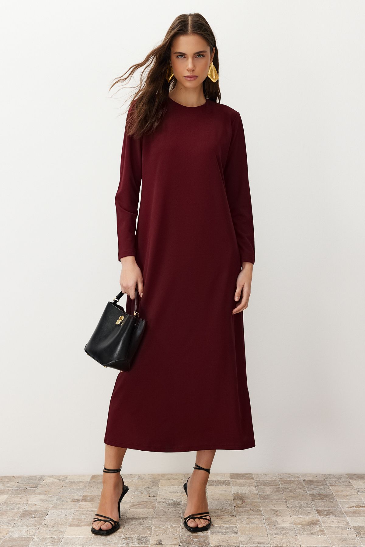 Trendyol Modest Rochie Tricotată Creponată Pentru Scuba/diver În Linie A Femeie - S