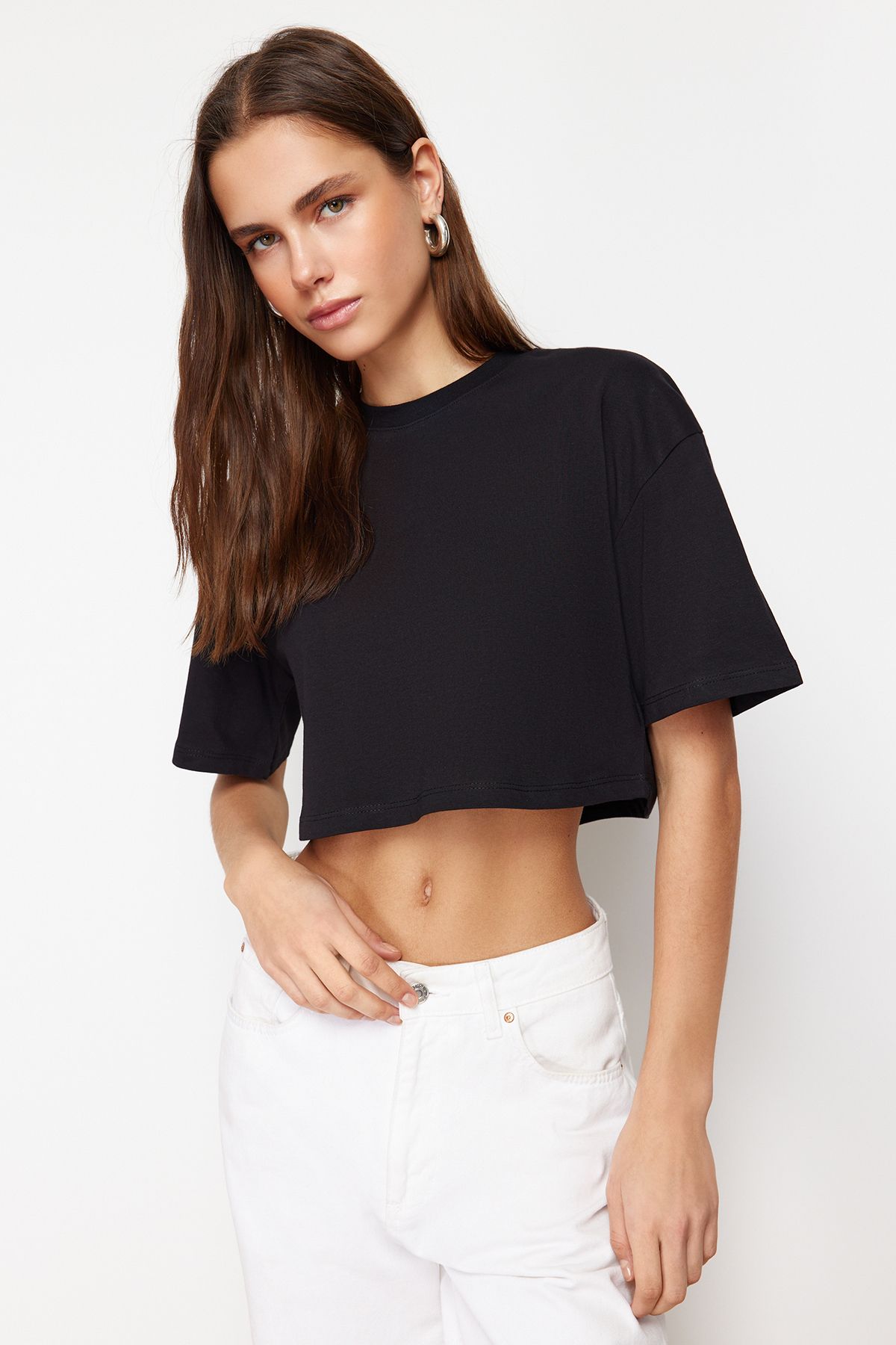 Trendyol Collection Tricou Negru 100% Bumbac Tricotat Cu Croială Relaxată Femeie - XL