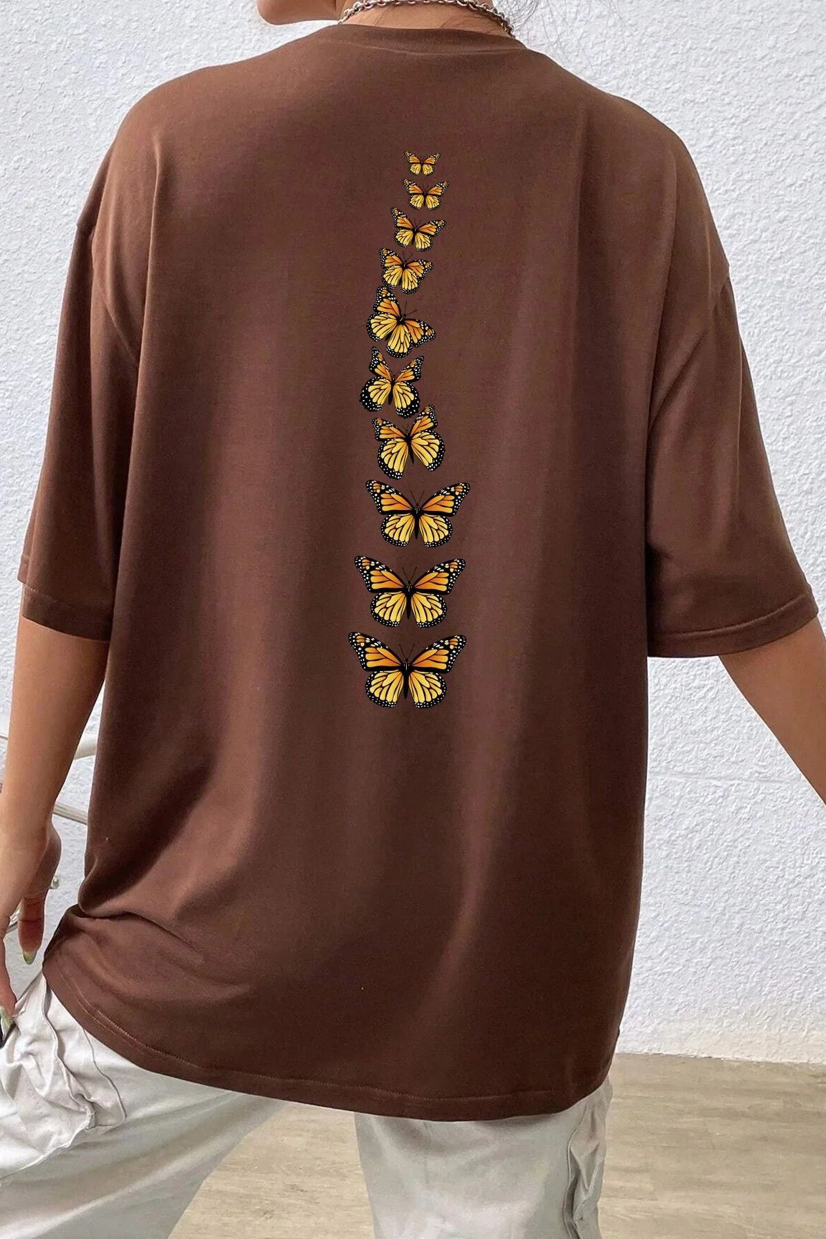 Evomind Tricou Maro Oversize - Imprimat Cu Fluturi Cu Detaliu La Spate Femeie - XL