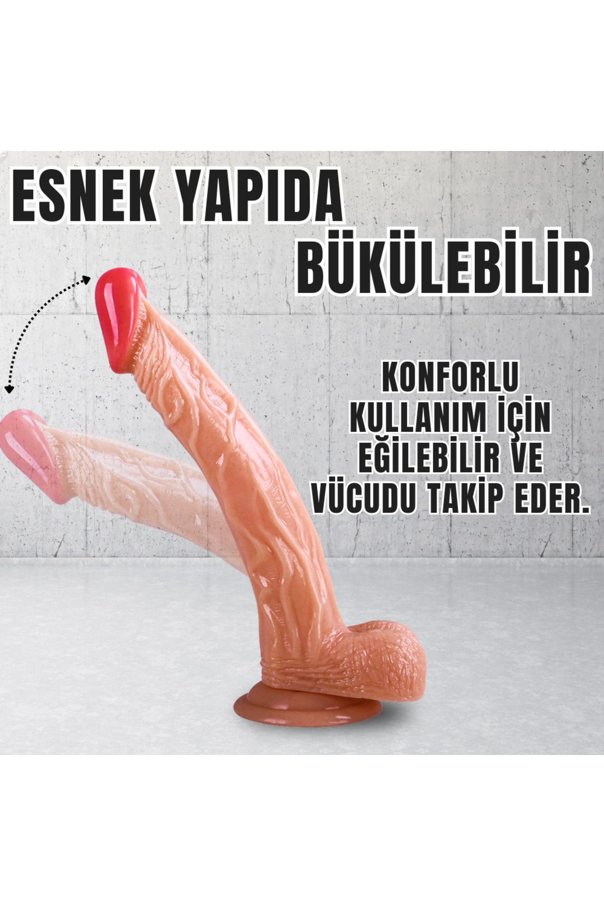 Realistik Dokuda Kavisli Dildo Vantuzlu Gerçekçi Yapay Penis 24 cm 2