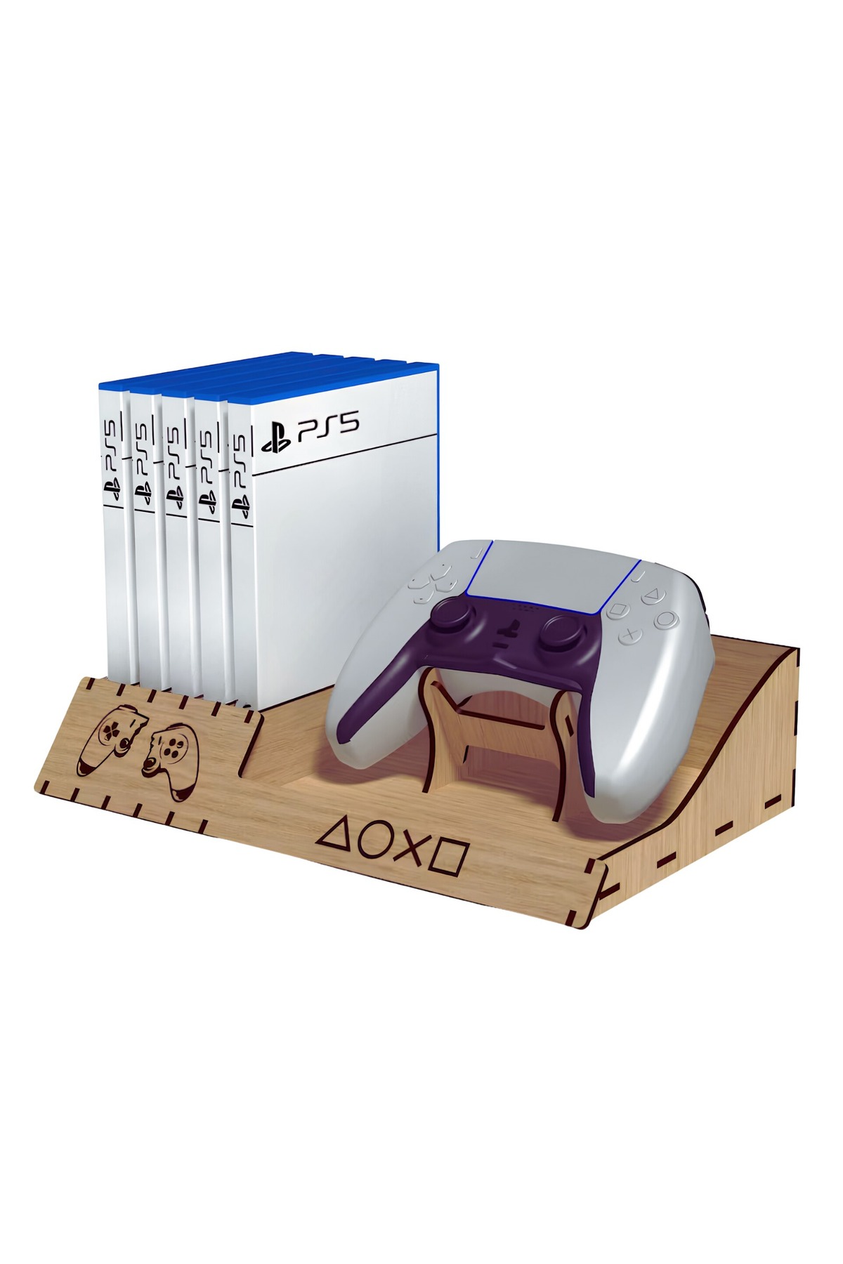 Dalyan Ps5 Ps4 Ps3 Game Box Stand Wooden 5 Compartment And Joystick Controls Holder