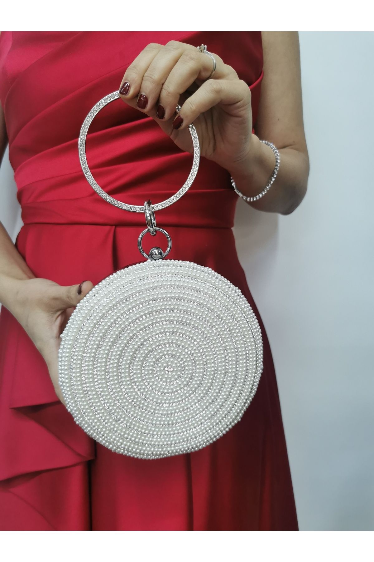 NAZART Rochie De Seară Din Sidef Cu Perle De Piatră Pentru Femei, Portofoliu, Curea Cu Lanț, Geantă De Umăr De Seară De Logodnă De Nuntă Femeie - One