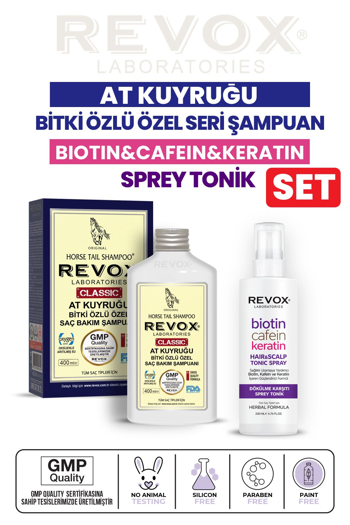 ست مراقبت از رشد موی دم اسبی و بیوتین ضد ریزش مو Revox