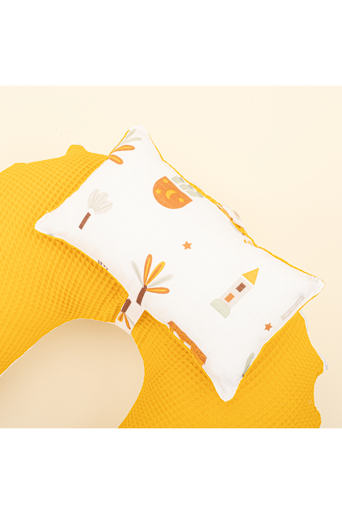 Yunikobaby Çift Taraflı Emzirme Yastığı ve Küçük Yastığı - Hardal Petek - Sarı Ev fotoğrafı 4 (önizleme)