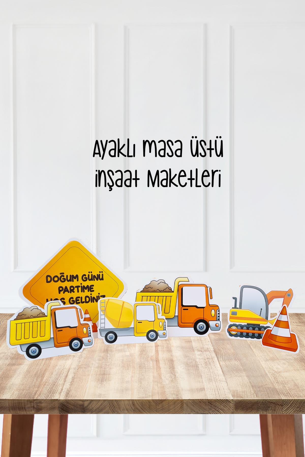 PEKSHOP İnşaat Konsept Doğum Günü Ayaklı Pano Seti Doğum Günü Masa Üstü Panolar