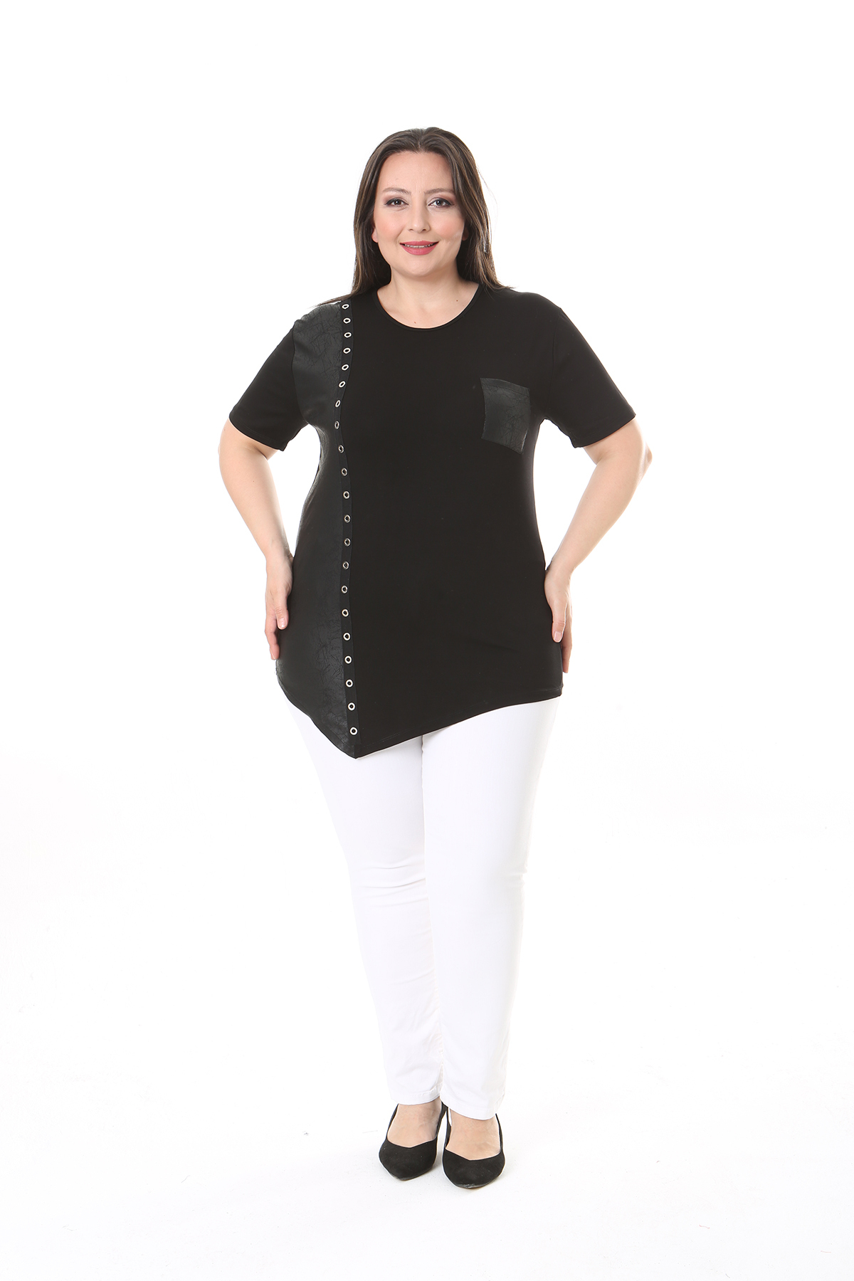 XL Modam KADIN BÜYÜK BEDEN PARÇA DERİLİ  KUŞ GÖZLÜ TUNİK