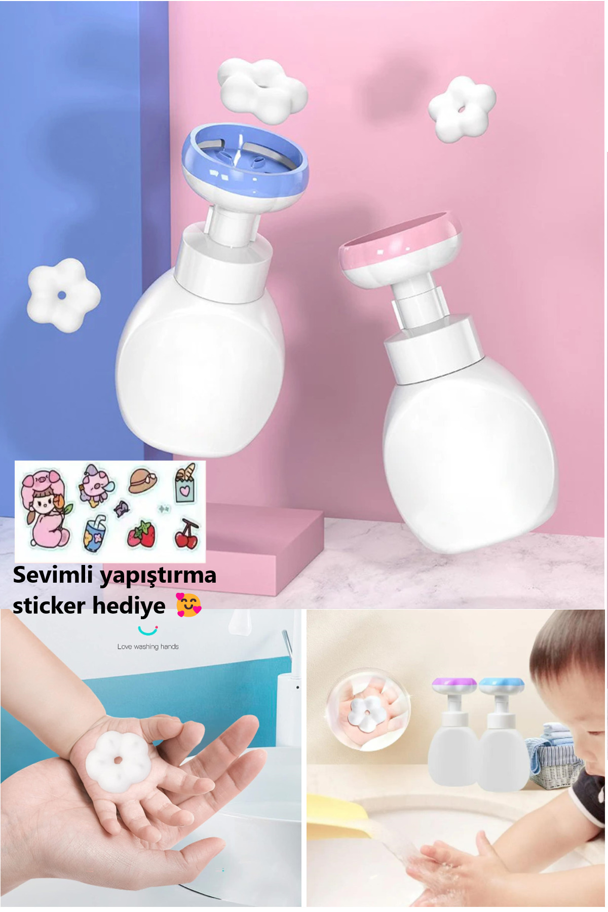 Duffa Çocuklar İçin El Yıkama Sabunluğu Çiçek Şekilli Köpük Verici Sıvı Sabunluk 300 Ml El Köpük Dağıtıcı