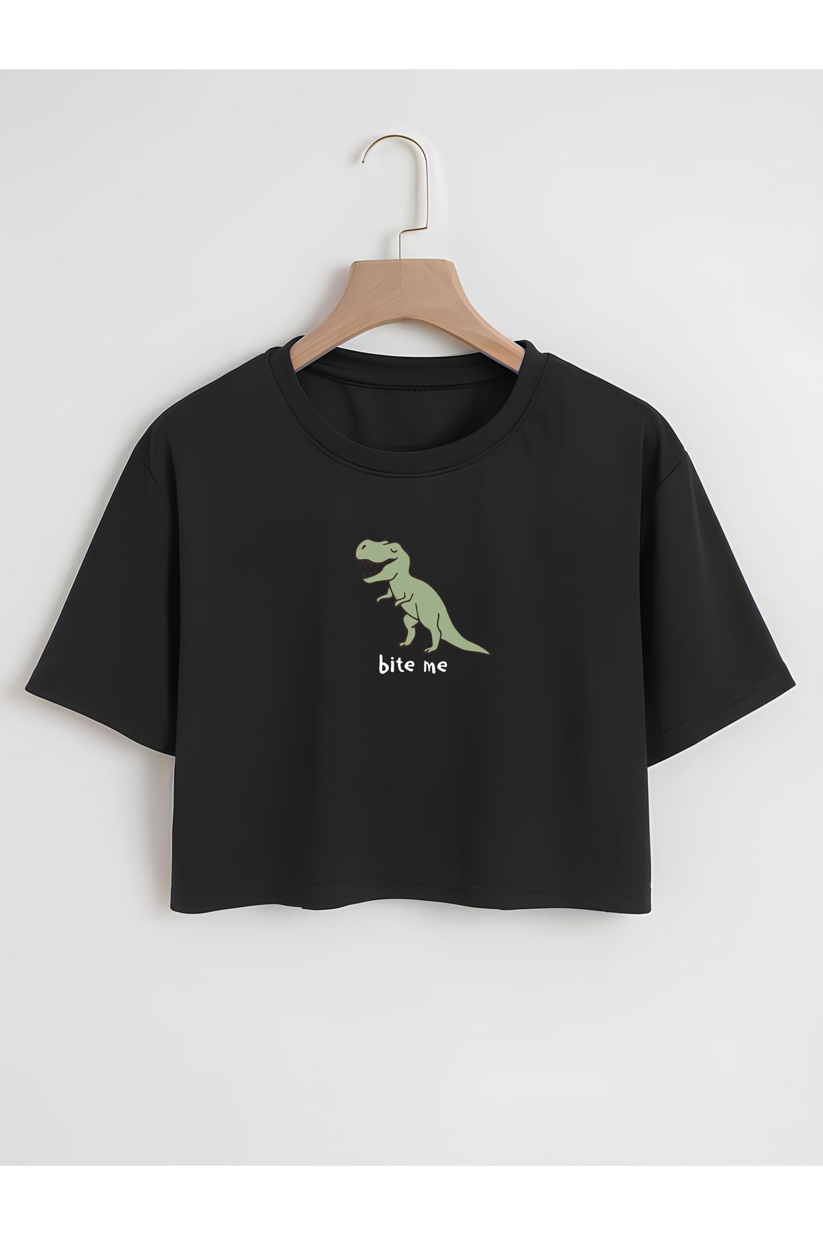 Ginevra-Women's Oversize Crew Neck Bite Me Printed Crop T-shirt 1
