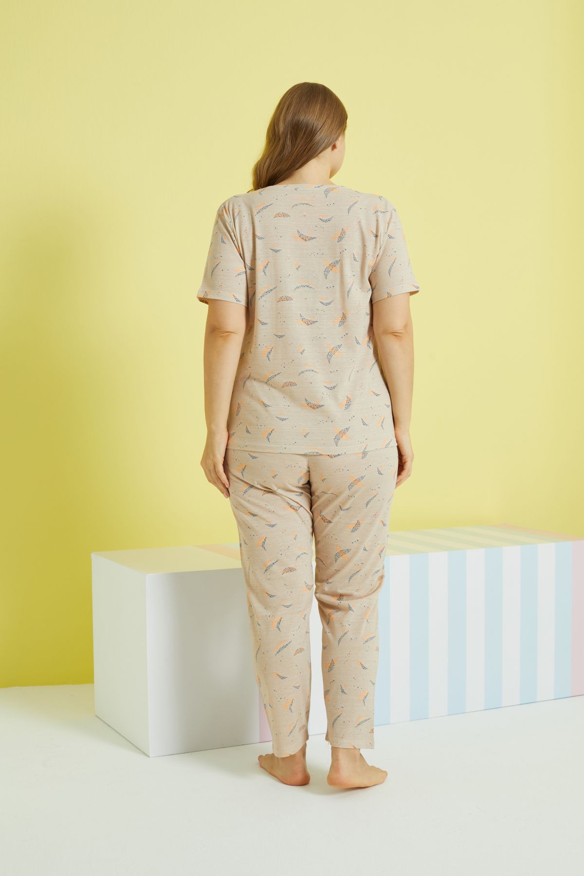 Siyah İnci-multicolor Curve Plus Size Oversize Knitted Pajamas Set 3