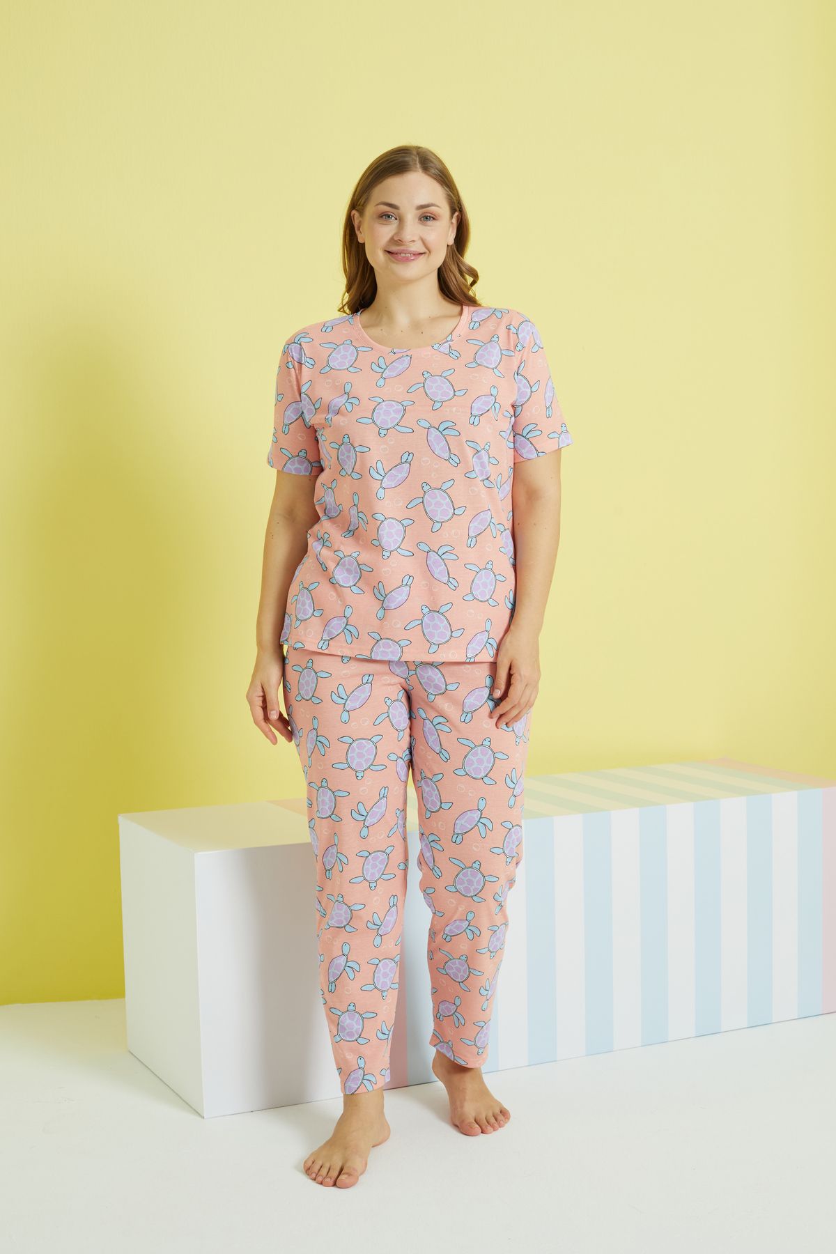 Siyah İnci-multicolor Curve Plus Size Oversize Knitted Pajamas Set 2