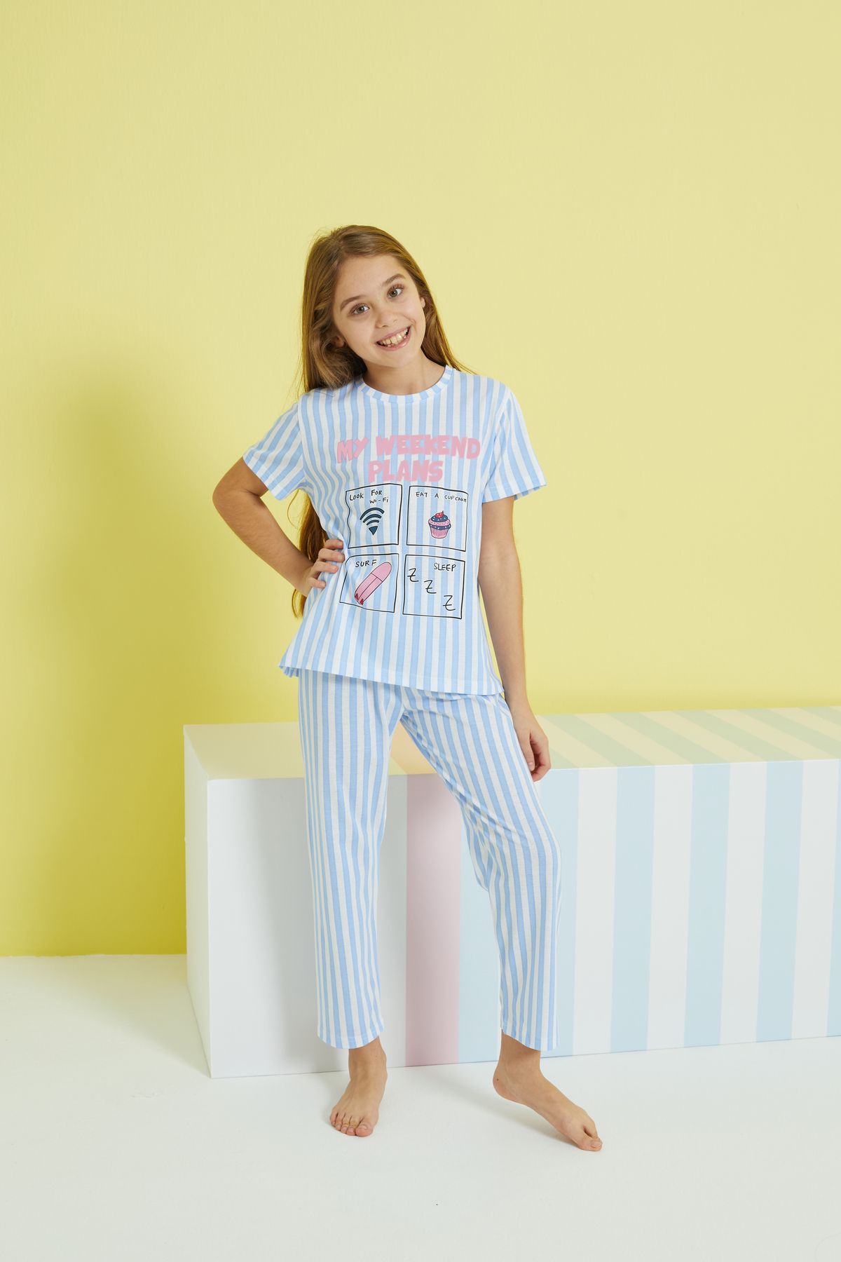 Siyah İnci-multicolored Knitted Pajama Set 4