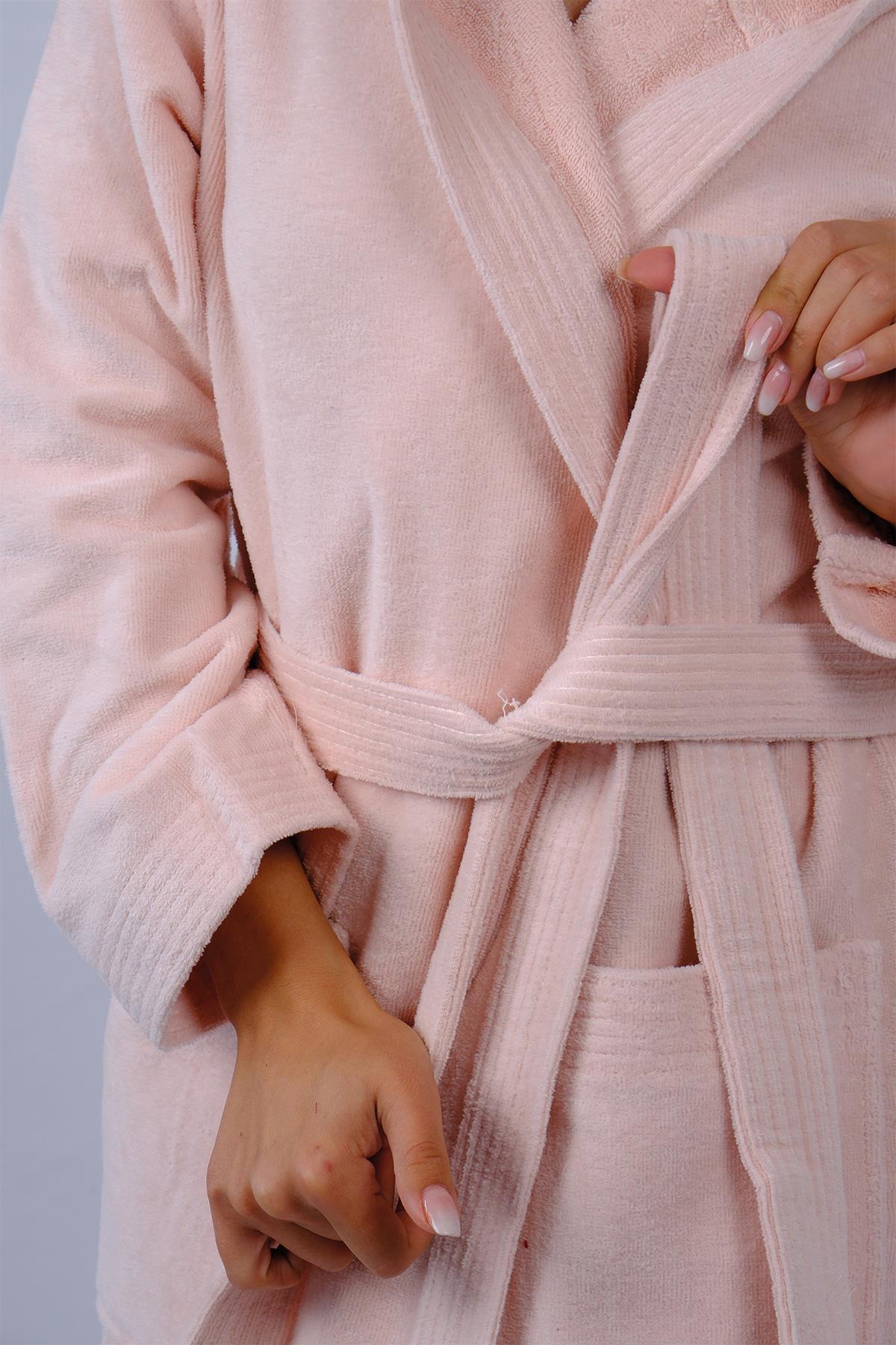 Extra weicher Damenbademantel aus 100 % Bio-Baumwolle mit Kapuze - 