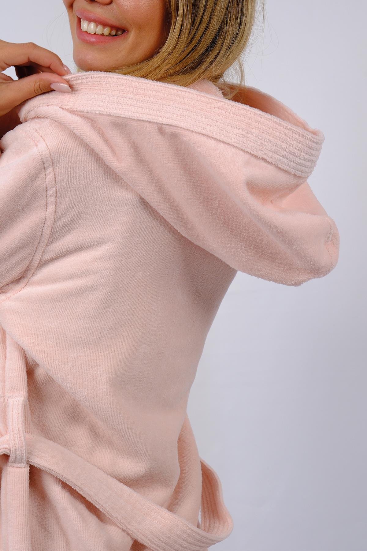 Extra weicher Damenbademantel aus 100 % Bio-Baumwolle mit Kapuze - 