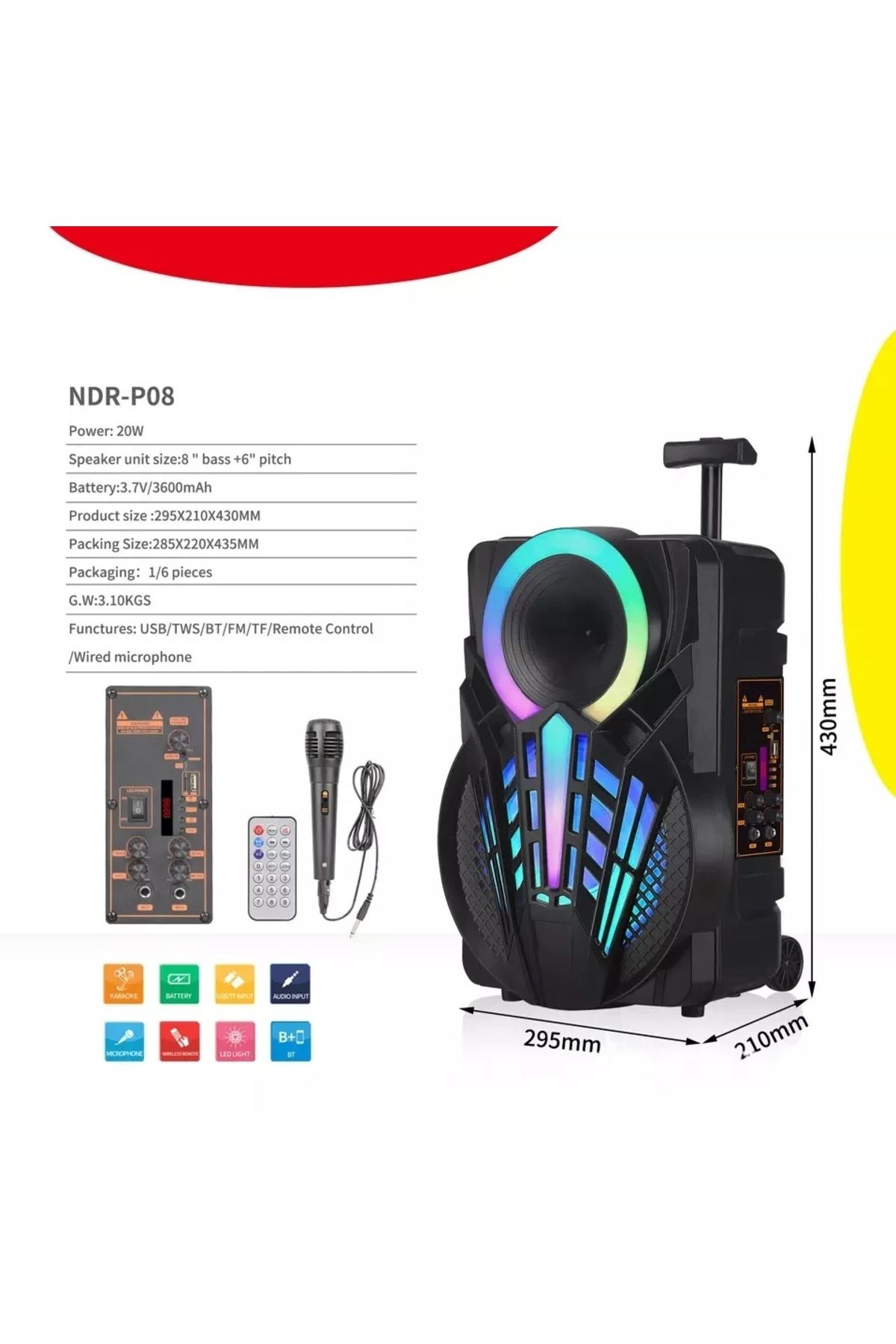 Mikrofonlu Bluetooth Hoparlör Led Işıklı Sd Kart Usb Fm Radyolu Kablosuz Speaker #2