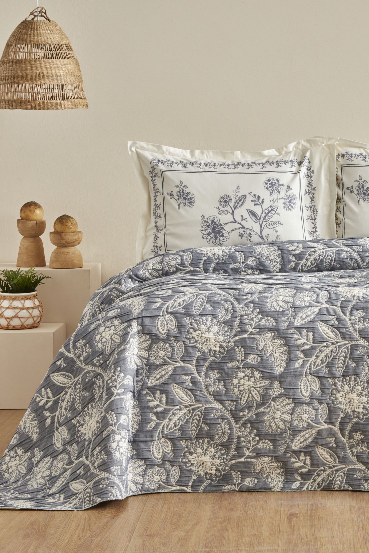 Karaca Home-طقم مفرش سرير مزدوج من الطين باللون النيلي 2