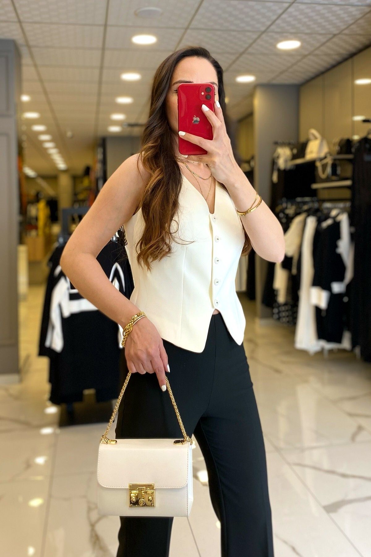 جلیقه زنانه لباس دکمه ای EKOL ECRU V NECK اورجینال Vosse