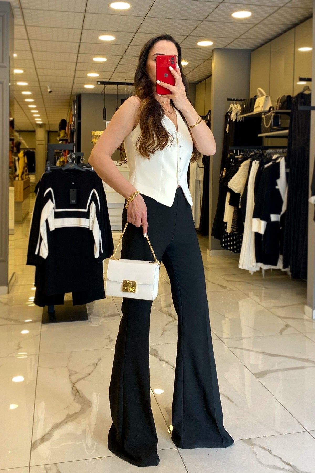 جلیقه زنانه لباس دکمه ای EKOL ECRU V NECK اورجینال Vosse