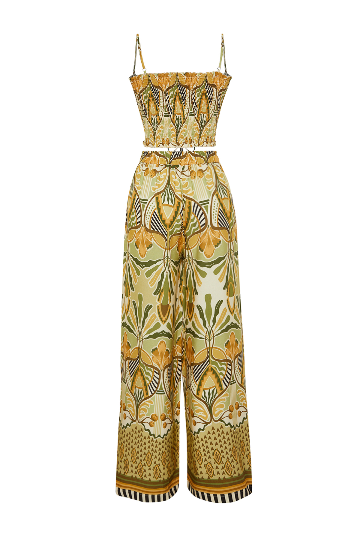 Trendyolmilla  Etnik Desenli Desenli Dokuma Gipeli Straplez Bluz Pantolon Plaj Takım TBESS24AU00032 - Görsel 9