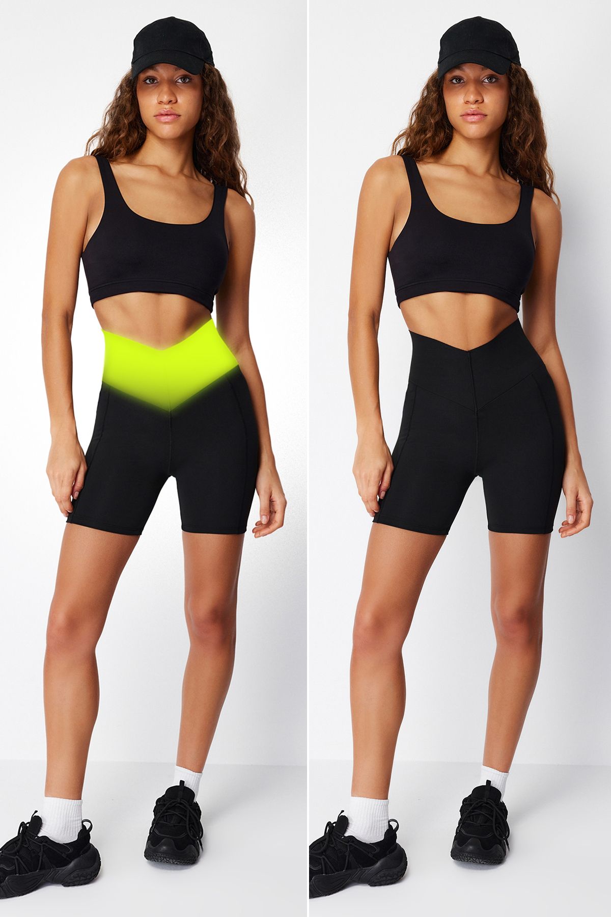 Trendyol Collection Czarne, Dzianinowe Spodenki/krótkie Legginsy Z Dodatkowym Łączeniem Talii Kobieta - M