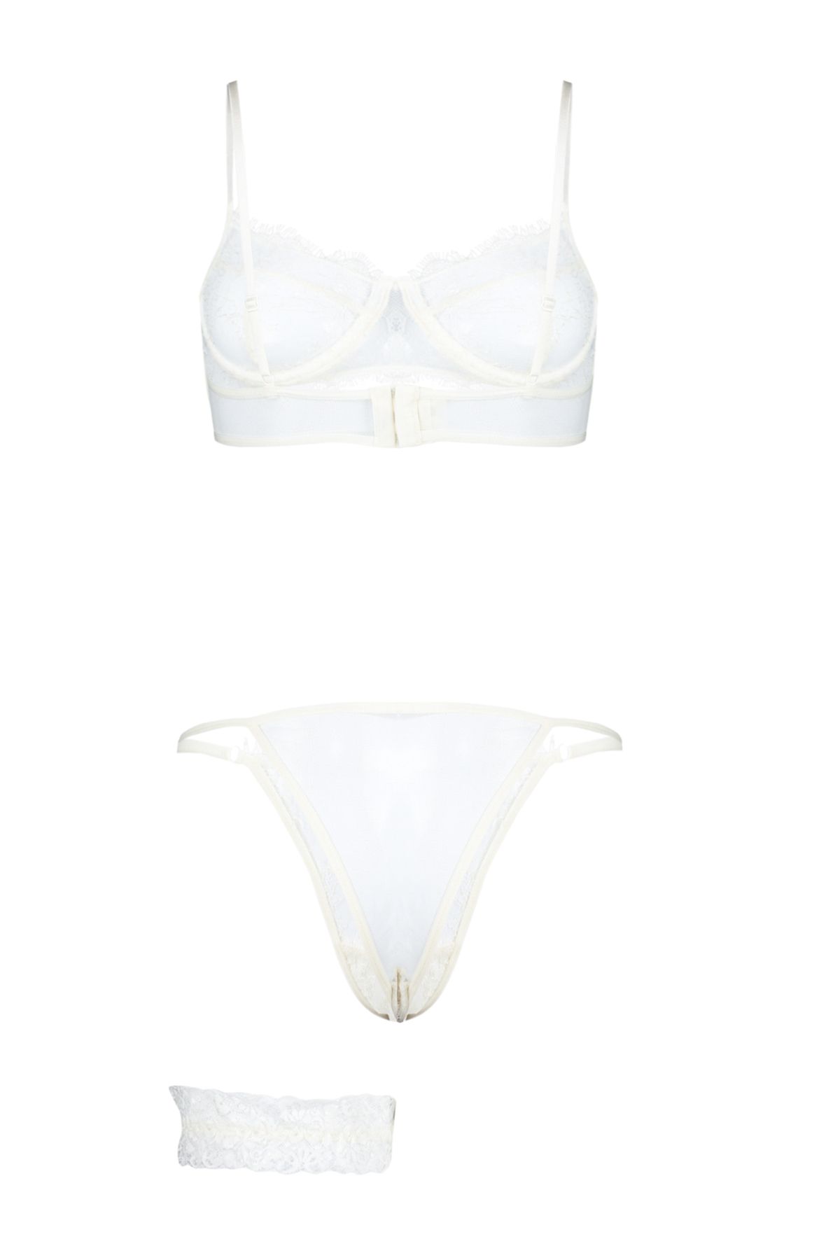 Trendyol Collection-Білий мереживний комплект трикотажної білизни без капюшона THMSS24CC00023 наречена/наречений з мотузкою на ногах THMSS24CC00023 9