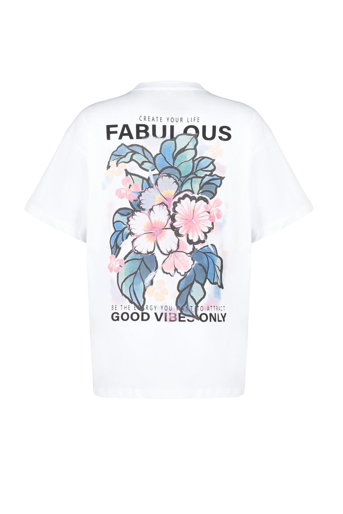 Trendyolmilla  Ekru %100 Pamuk Sırt ve Ön Baskılı Oversize/Geniş Kesim Örme T-Shirt TWOSS24TS00183 - Görsel 8