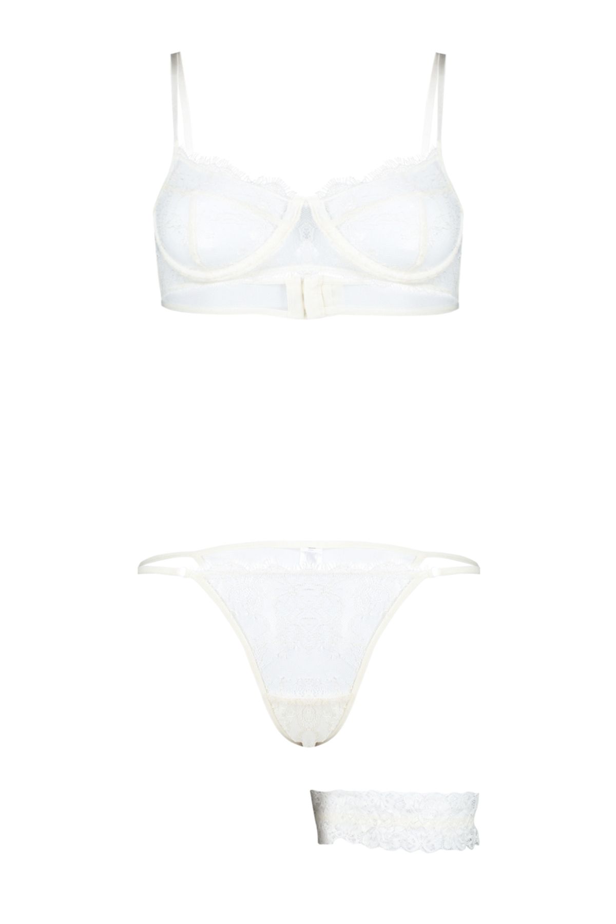 Trendyol Collection-Білий мереживний комплект трикотажної білизни без капюшона THMSS24CC00023 наречена/наречений з мотузкою на ногах THMSS24CC00023 8