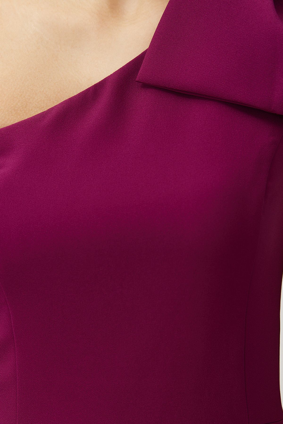 Trendyol Collection-Κομψό υφαντό βραδινό φόρεμα - Plum A-Cut, Λεπτομέρεια φιόγκου TPRSS24EL00105 5