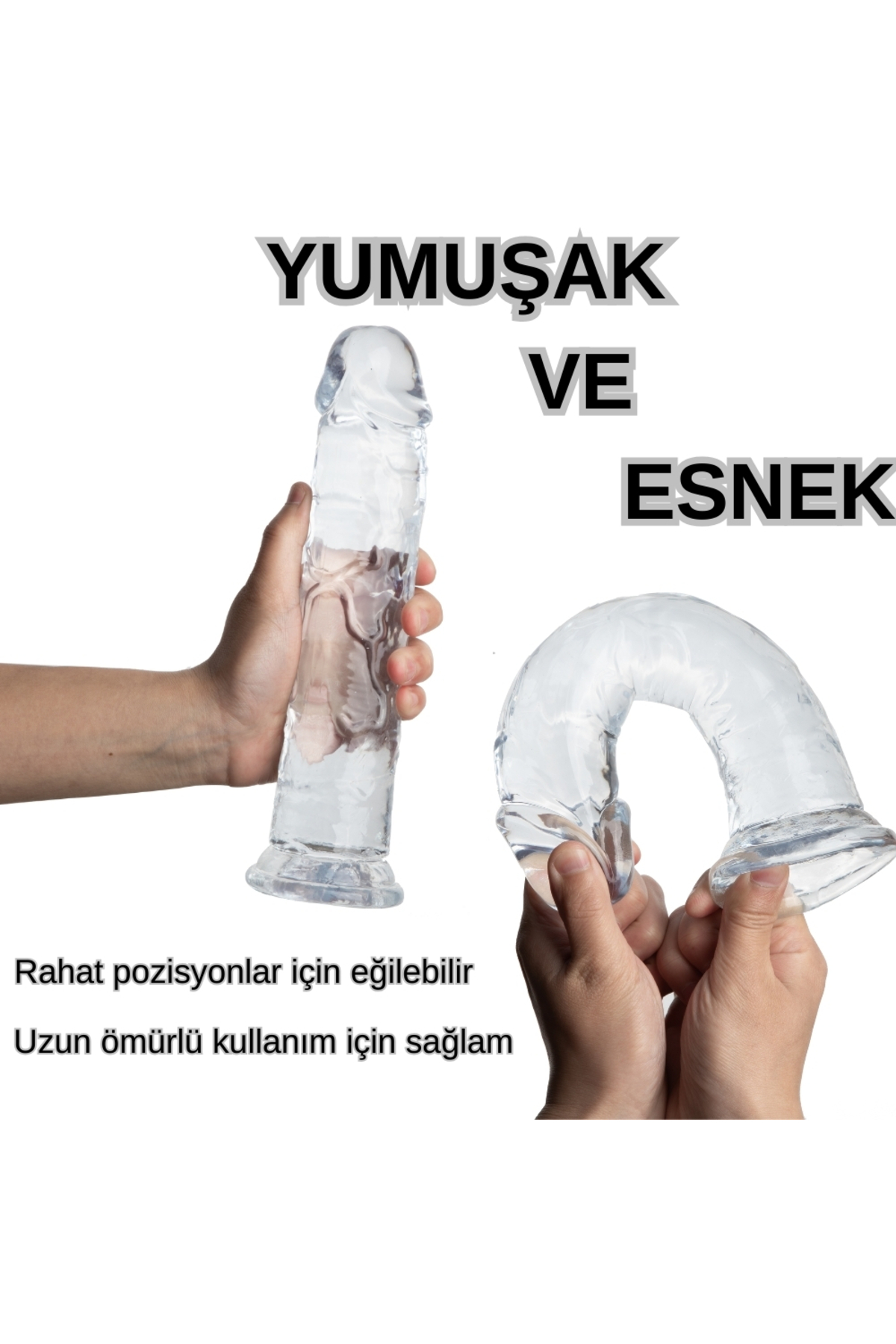 MYST COLOR Dildo Realistik Jel Dokuda Testissiz Ultra Yumuşak Şeffaf Yapay Penis 20 CM 2