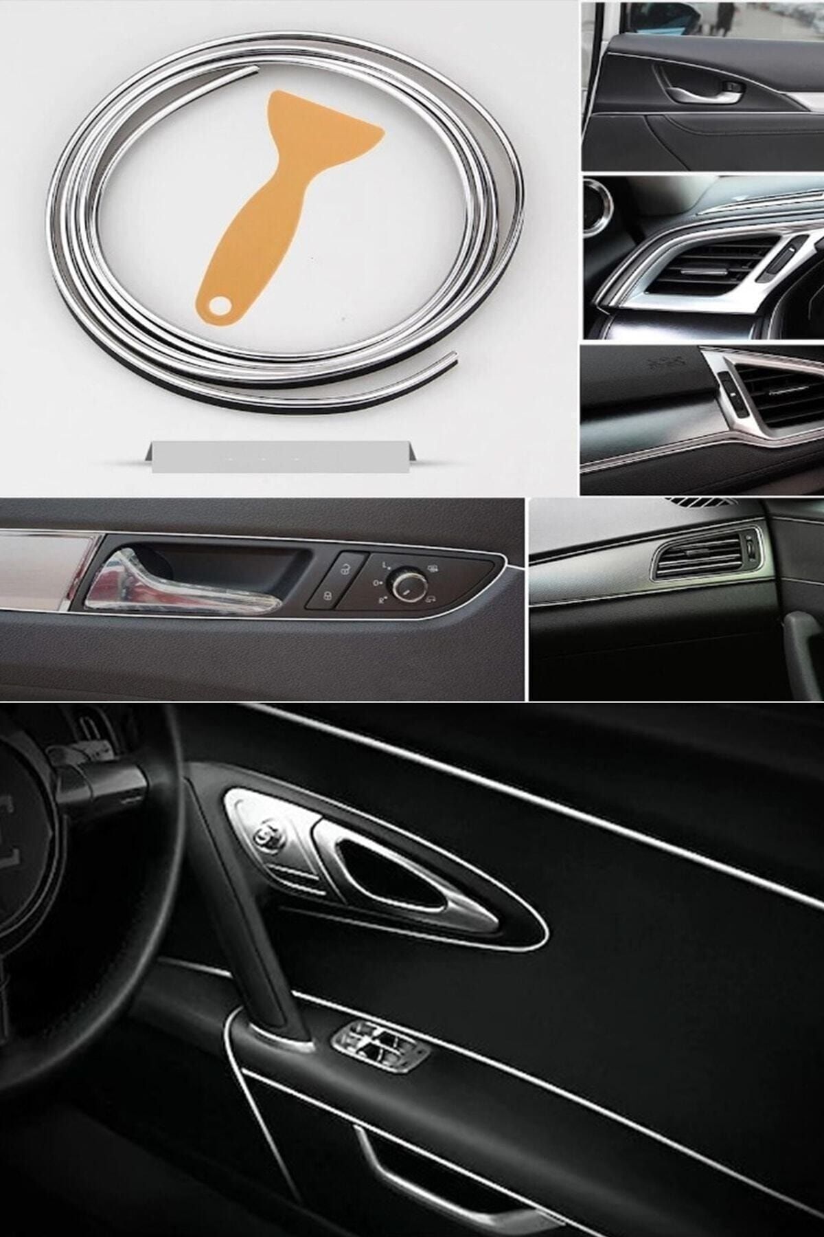 C9-Trim Auto Vehicle Decoration Strip Rubber Elastic Easy Installation 5 Meters Stripe Tape Silver Color 1