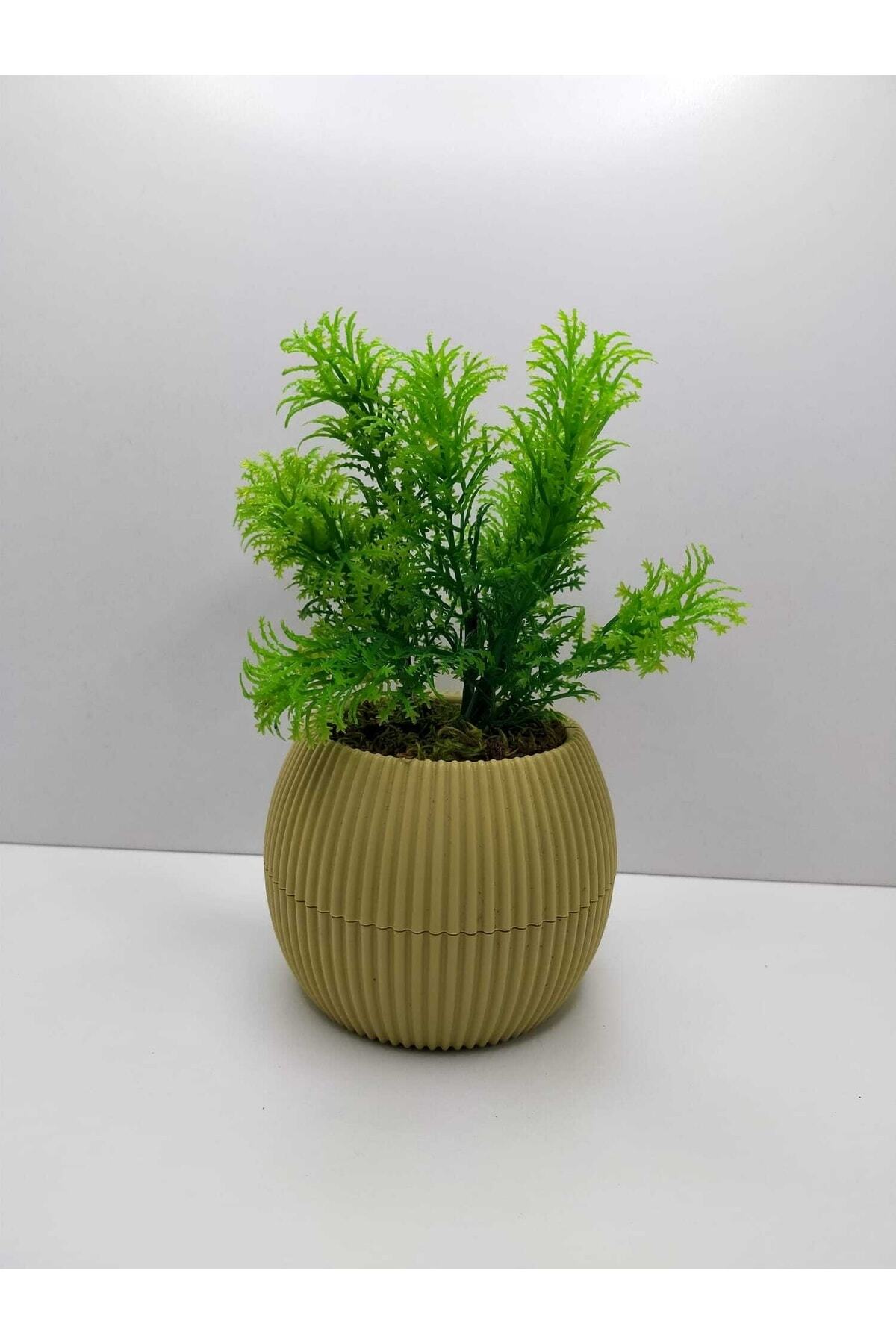 Mini Yellow Flower Pot Grass Green Artificial Plant Garnet Stone Moss Decorative Bathroom Kitchen Table Flower 01
