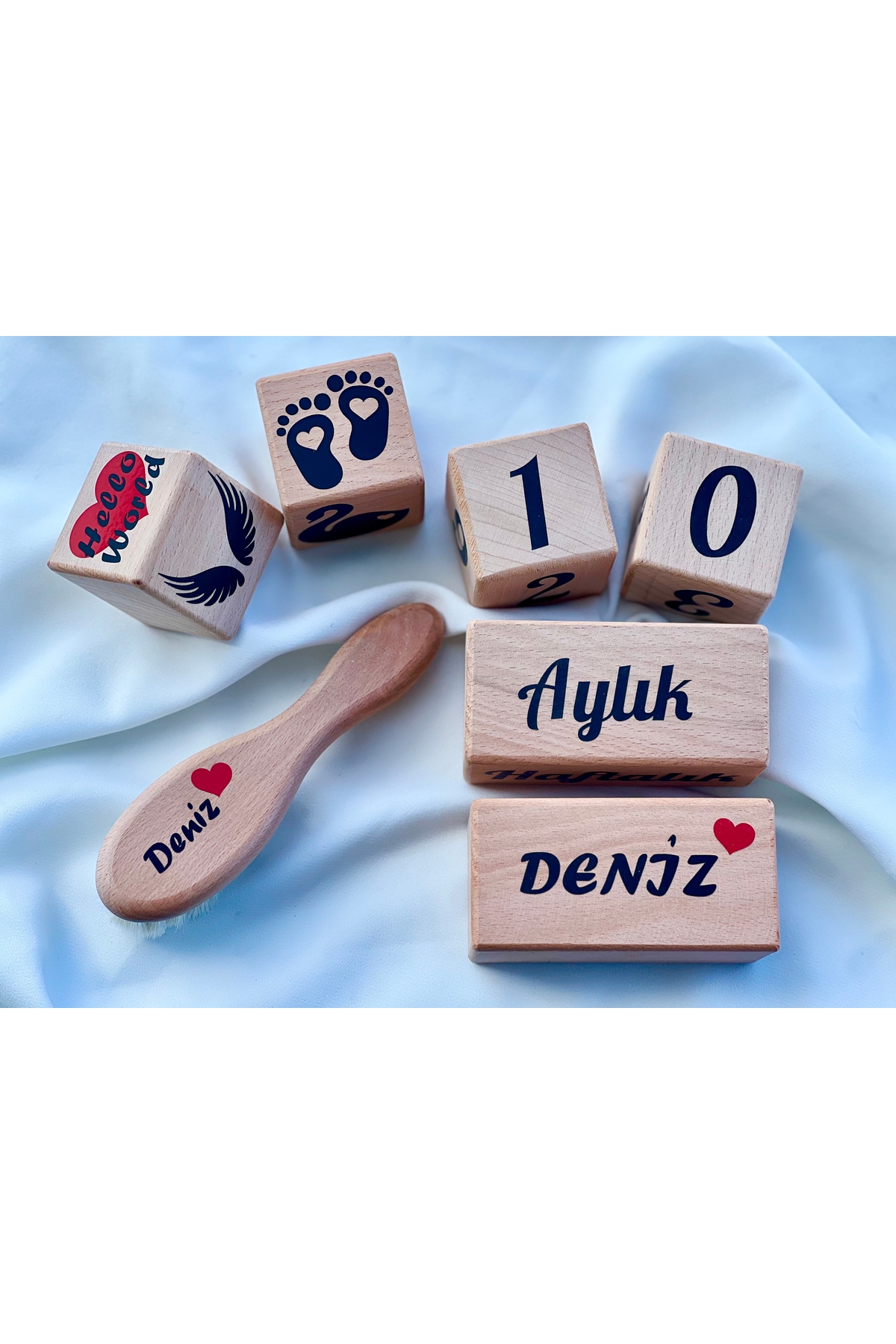 İSİMLİ BEBEK ANI KÜPÜ İSİMLİ BEBEK SAÇ FIRÇASI TAM SET Kırmızı siyah