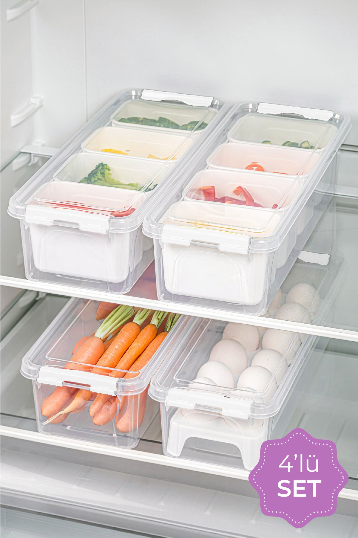 Vienev-Set of 4 Long Storage Containers with Locked Lids 4X (3.5 Liter 2 Boxs, 1 Egg Bag, 1 Empty) 1
