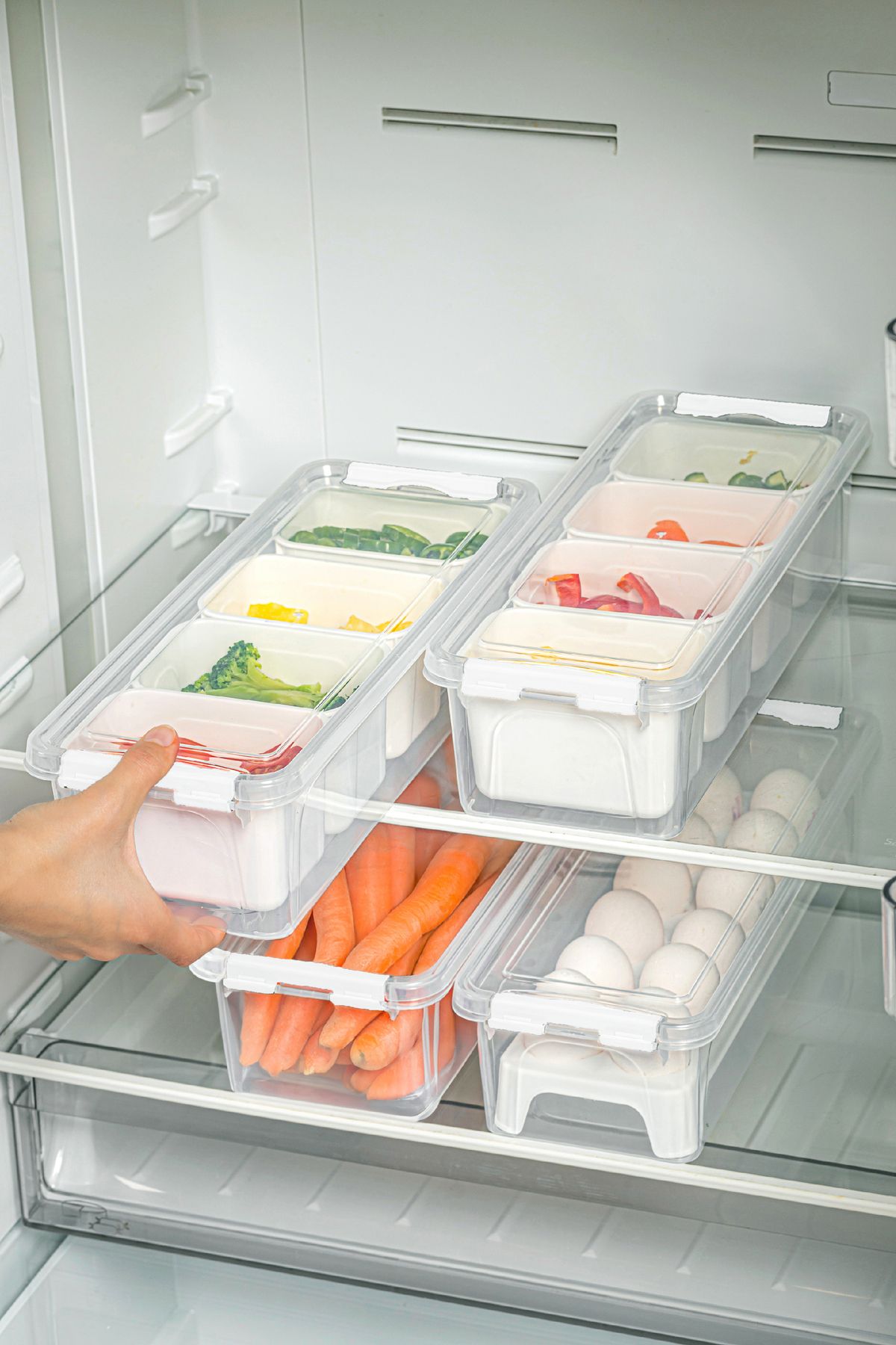 Vienev-Set of 4 Long Storage Containers with Locked Lids 4X (3.5 Liter 2 Boxs, 1 Egg Bag, 1 Empty) 5