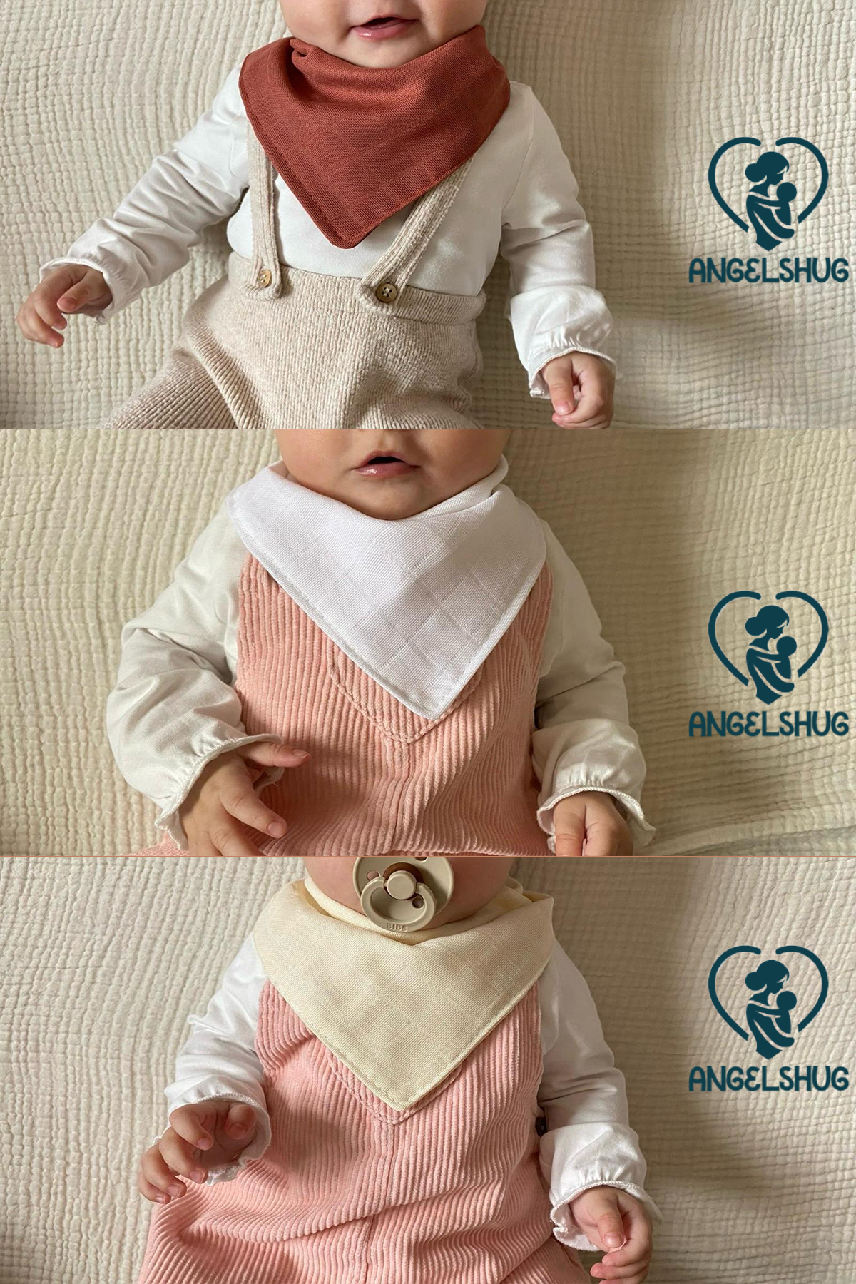 AngelsHug 12 Adet %100 Organik Müslin Çift Katlı Bebek Fuları Yakalık Mama Ve Salya Önlüğü fotoğrafı 5 (önizleme)