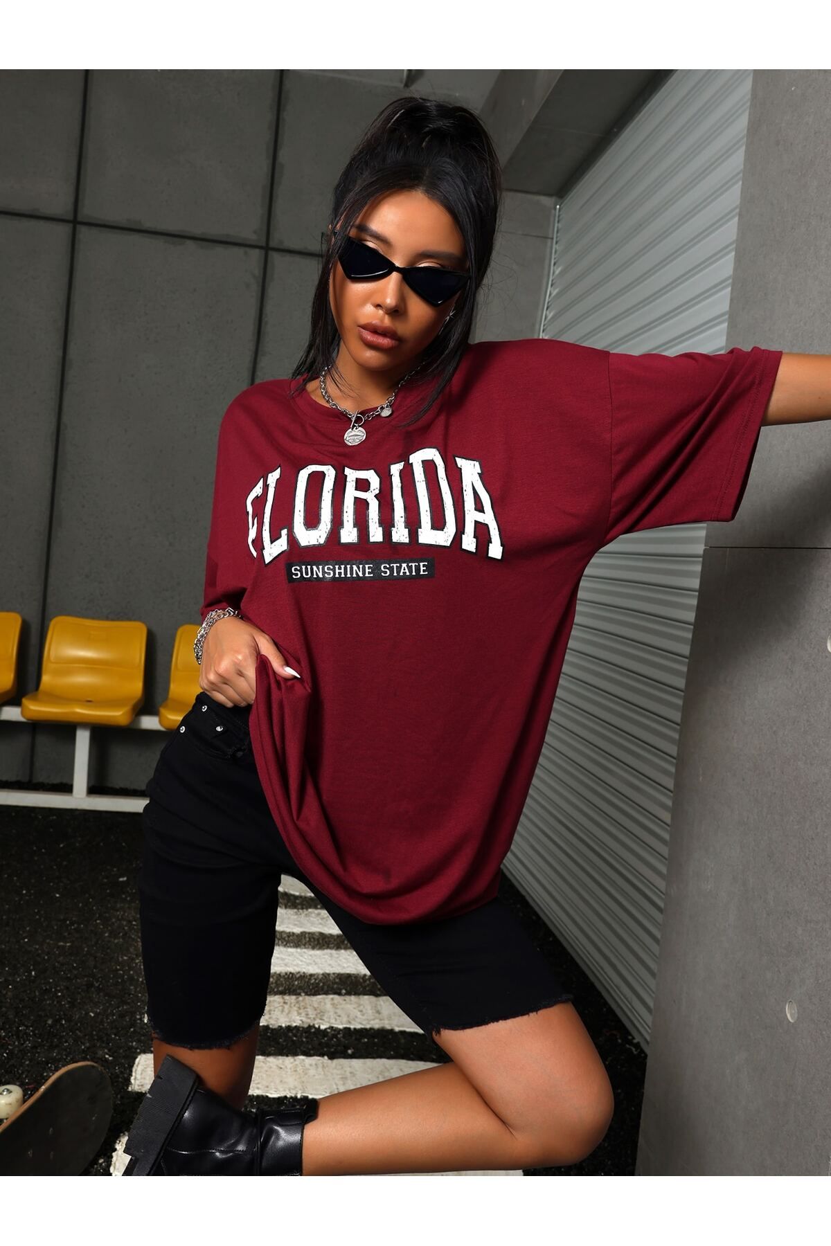 Revasser-Unisex Femei/Bărbați FLORIDA Tricou din bumbac pieptănat cu decolteu rotund, cu imprimeu special, supradimensionat 4