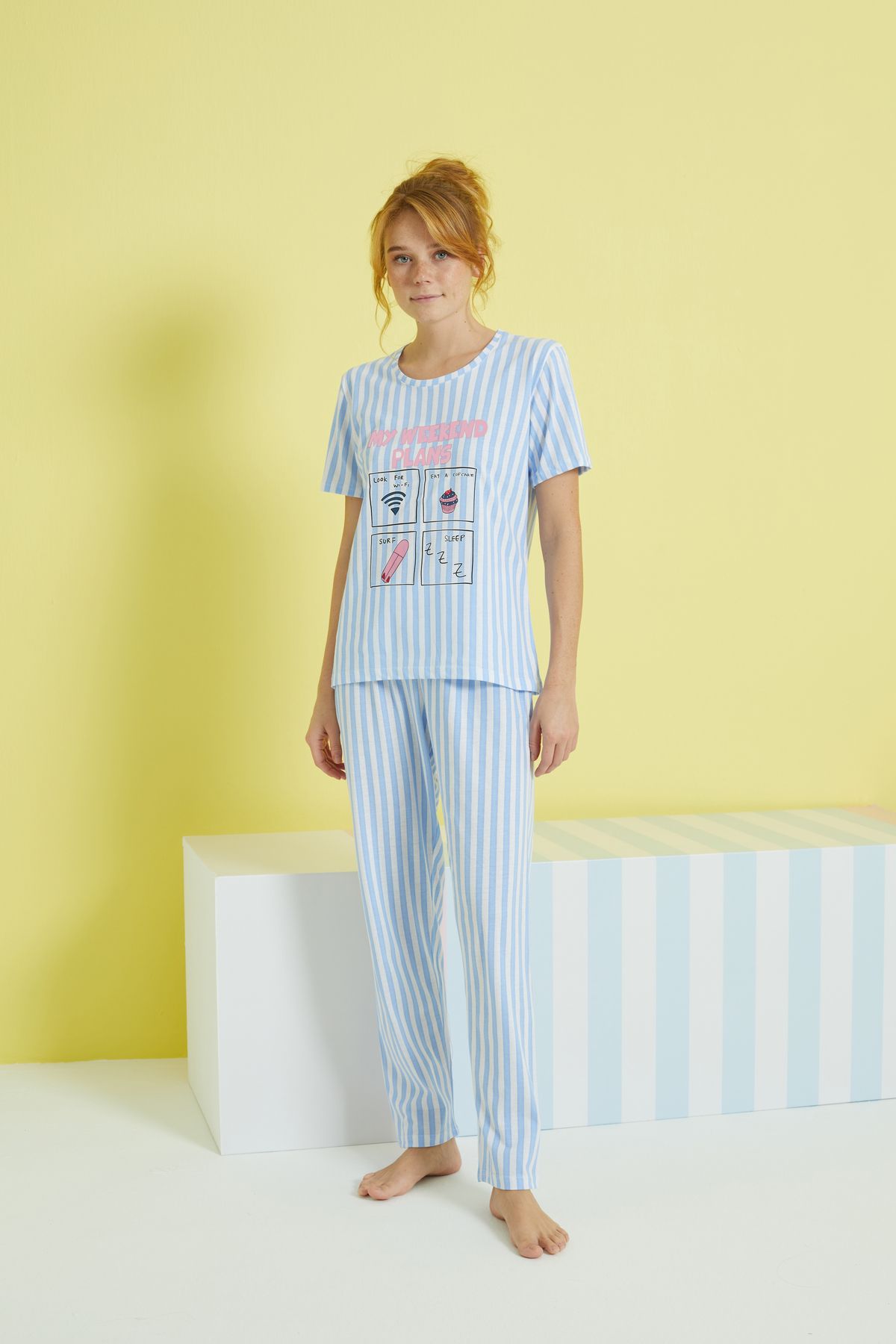 Siyah İnci-multicolored Knitted Pajama Set 2