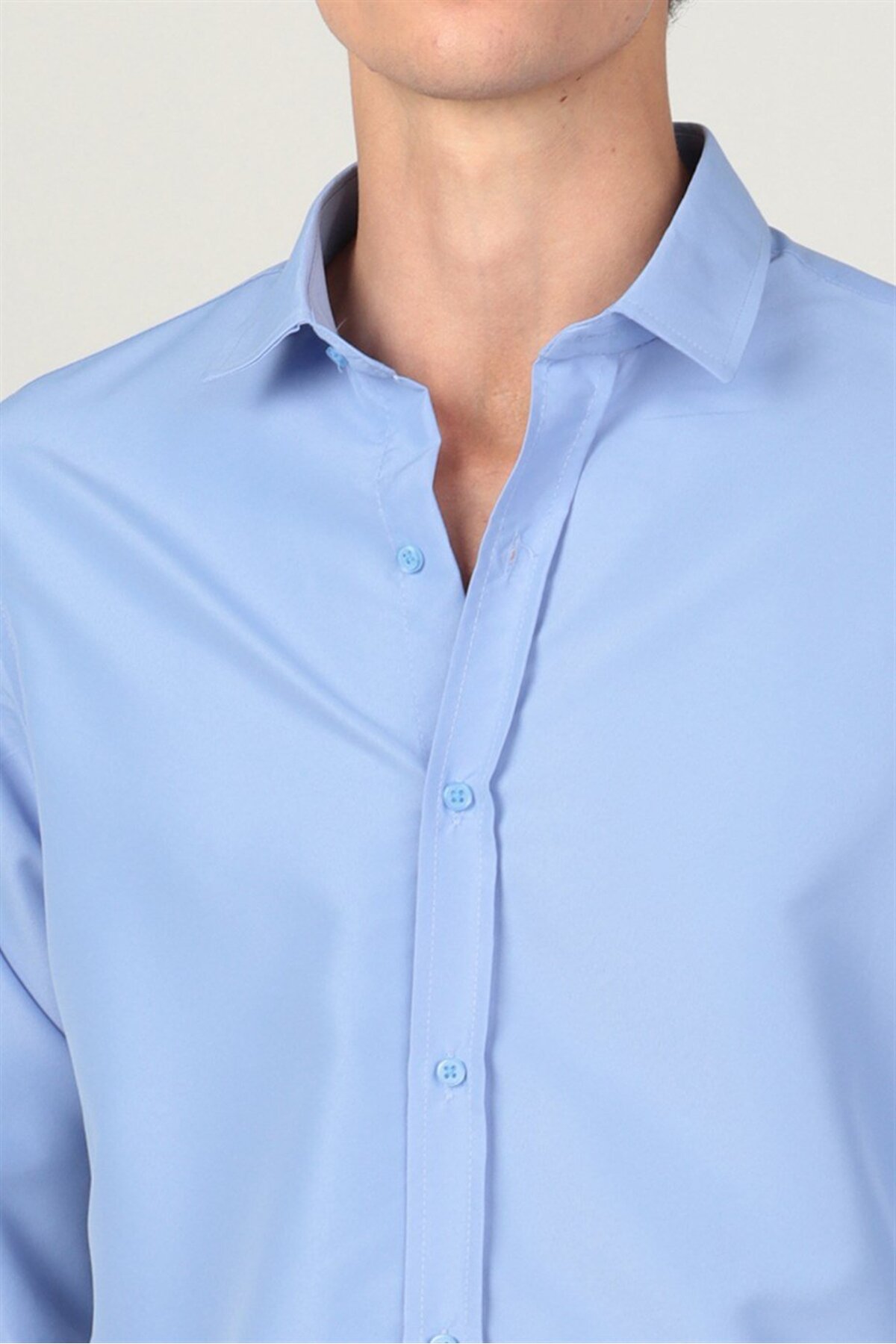 Slim Fit, leicht zu bügeln, schweißabsorbierend, atmungsaktiv, mit Krawattenhalter, blaues Vier-Jahreszeiten-Herrenhemd - 