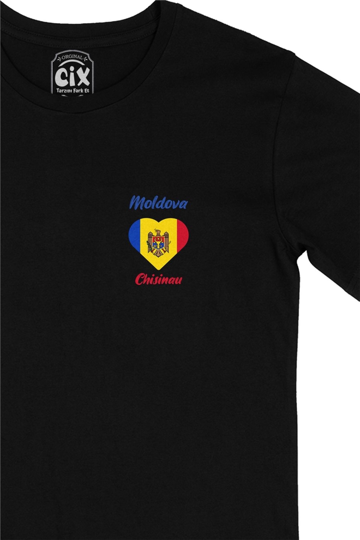 Cix-Black T-Shirt with Chisinau Moldova Flag Heart Pocket Logo Design 2