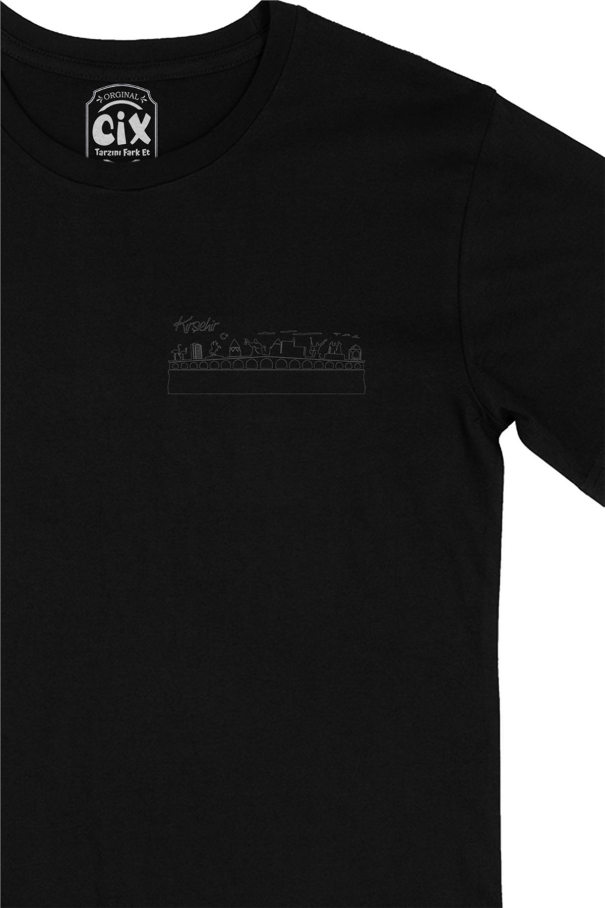 Cix-Kırşehir Drawing Pocket Logo Design Black T-Shirt 2