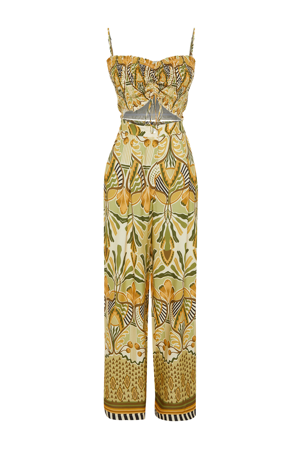 Trendyolmilla  Etnik Desenli Desenli Dokuma Gipeli Straplez Bluz Pantolon Plaj Takım TBESS24AU00032 - Görsel 7