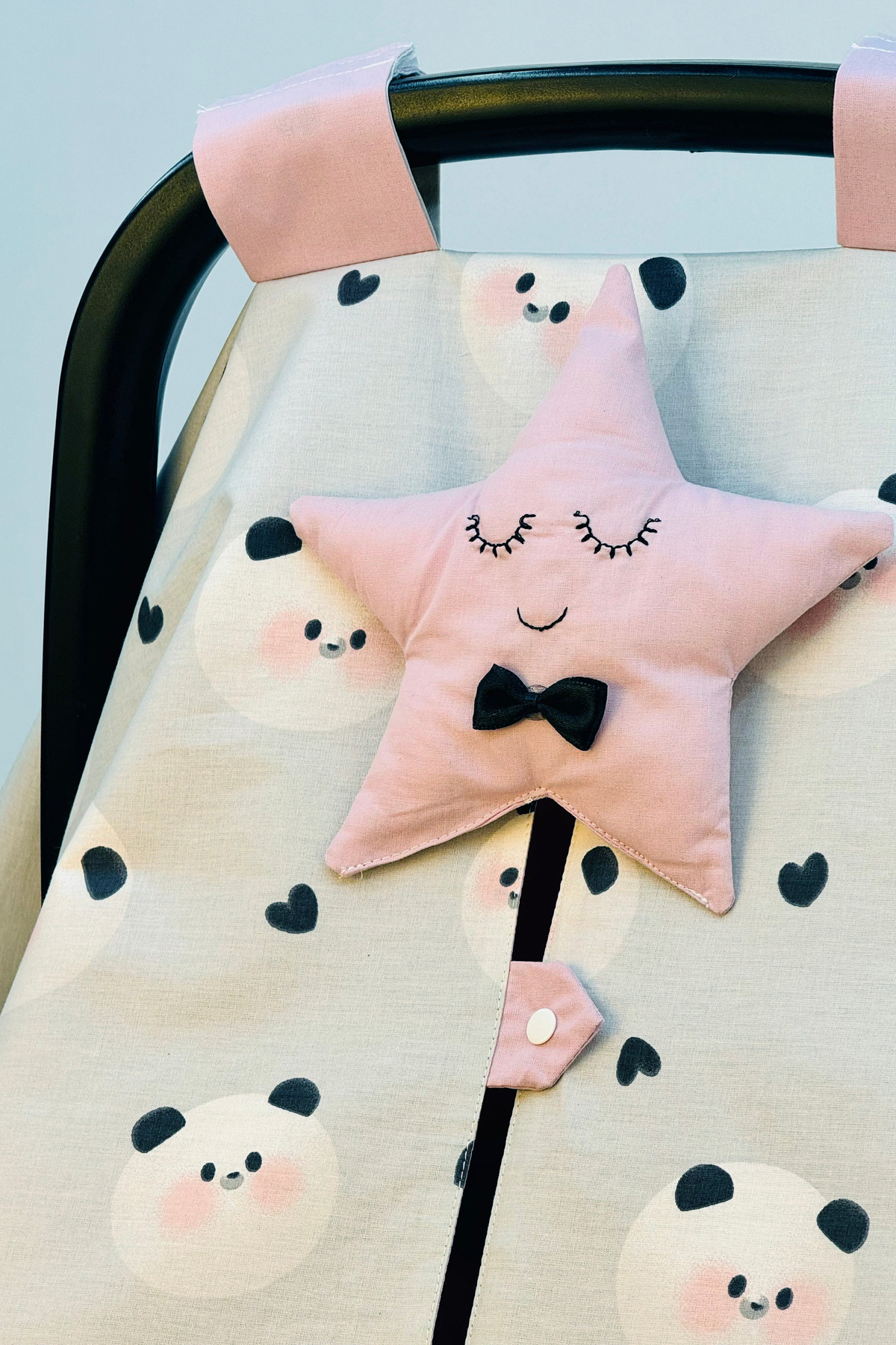 Atölye Eda Exclusive Organik Pamuk Puset Örtüsü ve Minderi Gülen Surat Yıldızlı 2 Parça fotoğrafı 3 (önizleme)