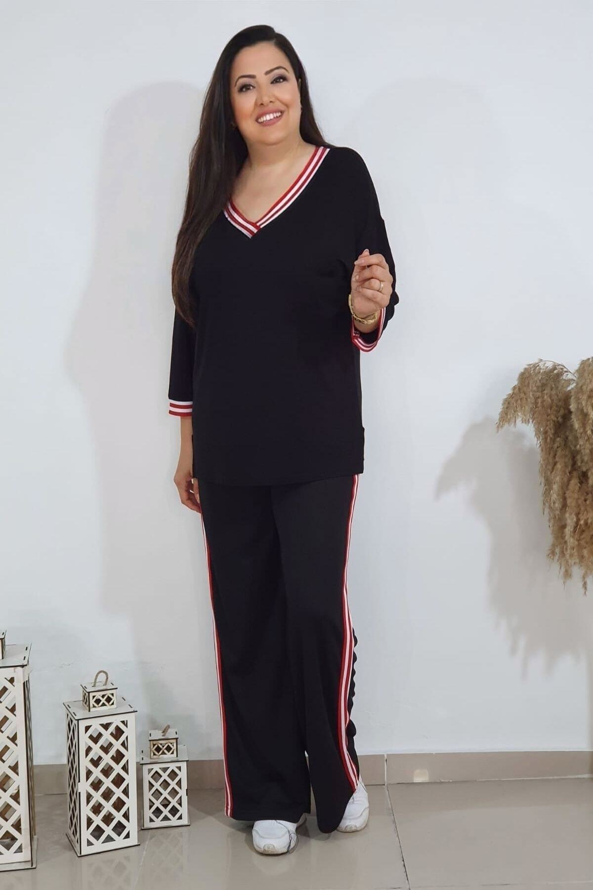 C&C OKULCUNUZ-بدلة مضلعة حمراء مرنة بالكامل مقاس كبير 4