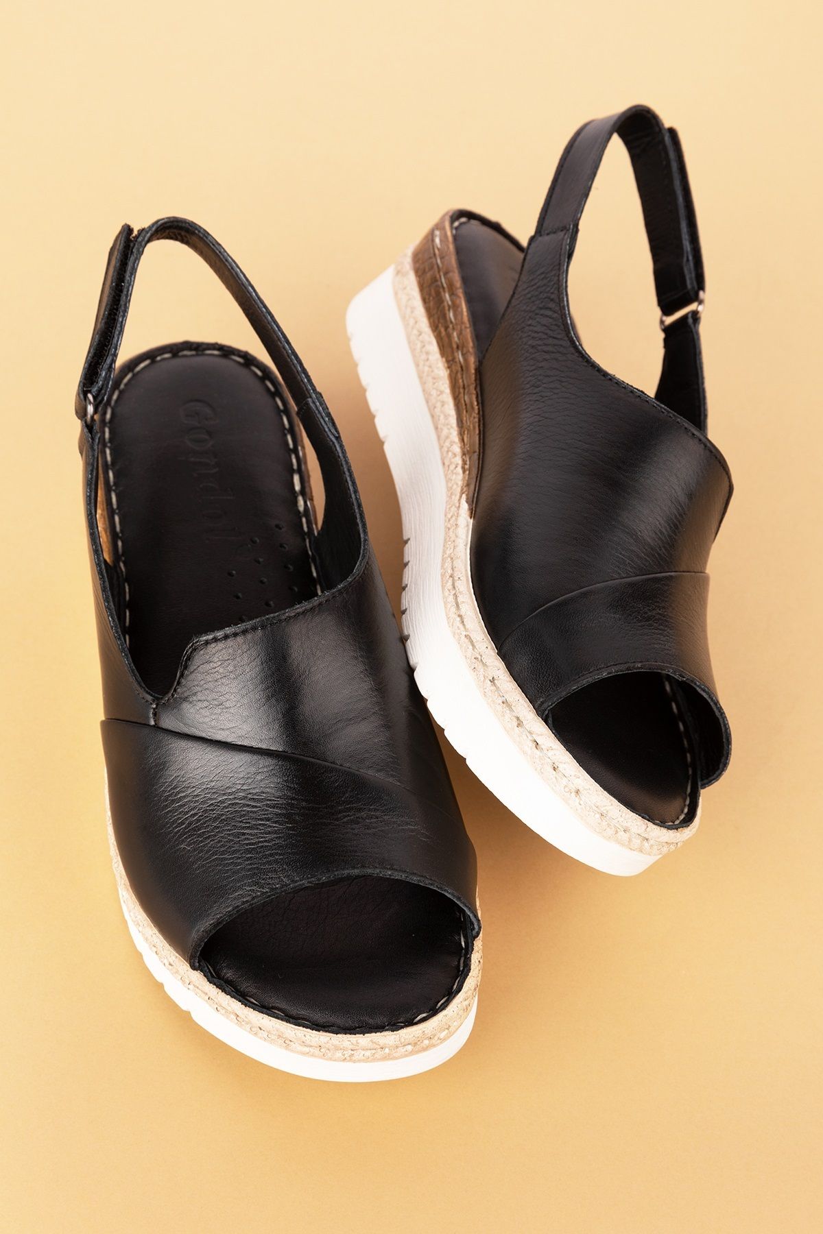 صندل سیاه زنانه Sandale Sole چرمی IMK.1607 اورجینال Gondol
