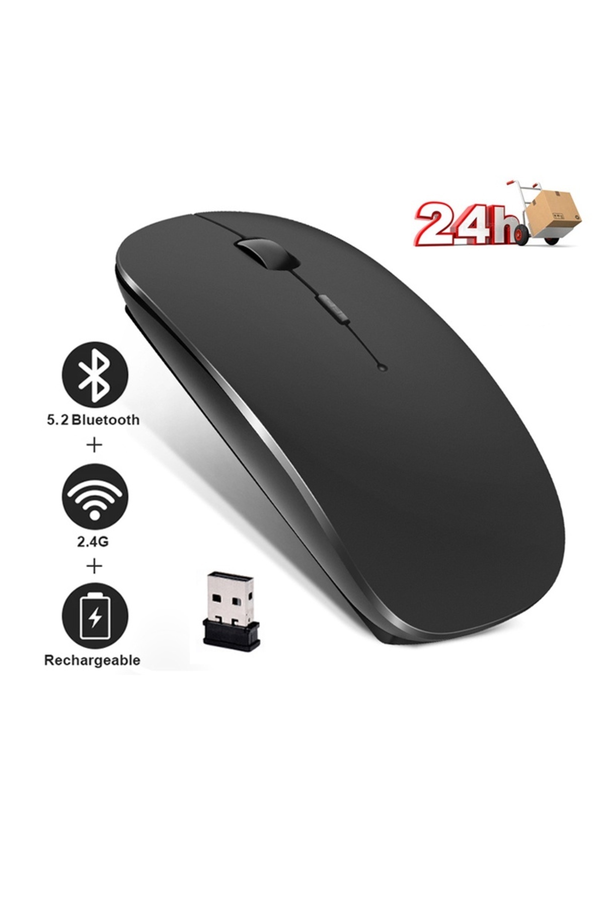 ŞARJLI MOUSE 2.4GHZ USB WİRELESS VE BLUETOOTH LU SESSİZ MAT SİYAH
