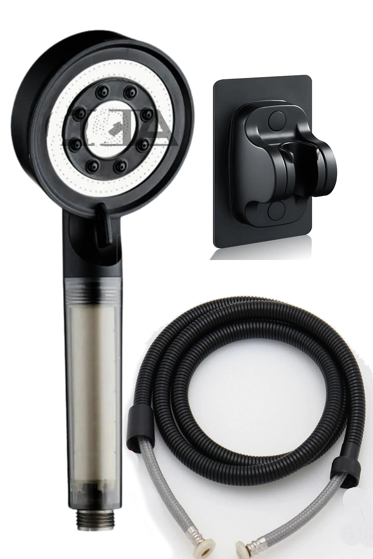 SootheSpray Filter Bathroom Shower Head Set 1.5m. Braided Shower Hose and Adhesive Joint Set