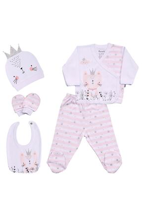 Dear Enika Miniworld Kız Bebek Kedi Temalı Pembe 0-3 Ay 5'li Hastane Çıkış Ta...