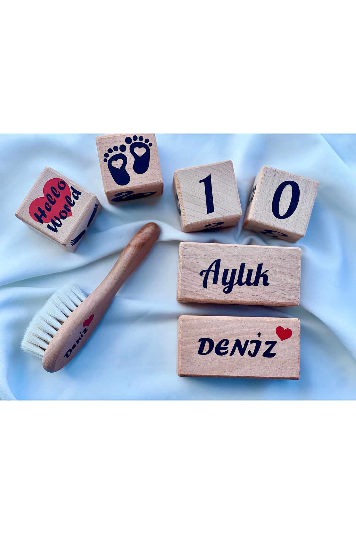 İSİMLİ BEBEK ANI KÜPÜ İSİMLİ BEBEK SAÇ FIRÇASI TAM SET Kırmızı siyah