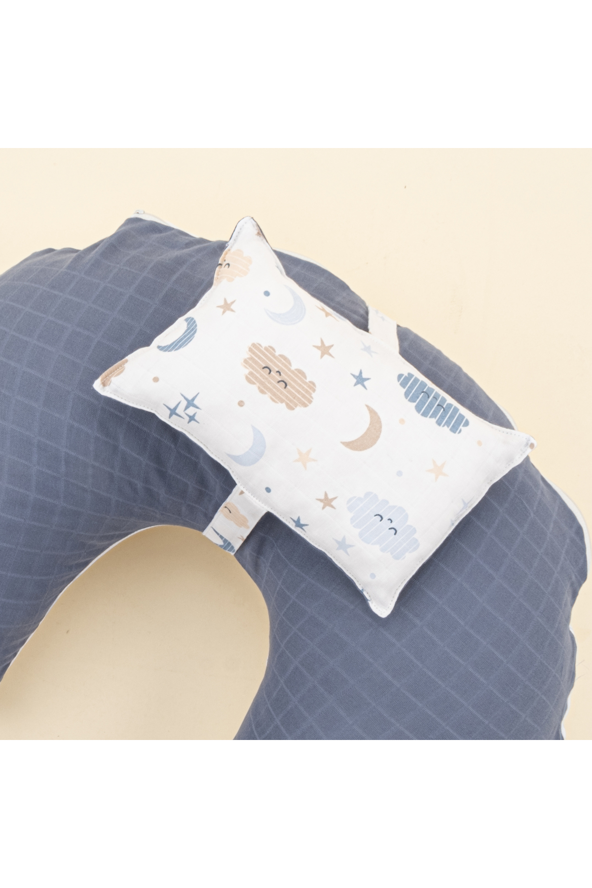 Yunikobaby Müslin Çift Taraflı Emzirme Yastığı ve Küçük Yastığı - İndigo Muslin - Mavi Bulut fotoğrafı 4 (önizleme)