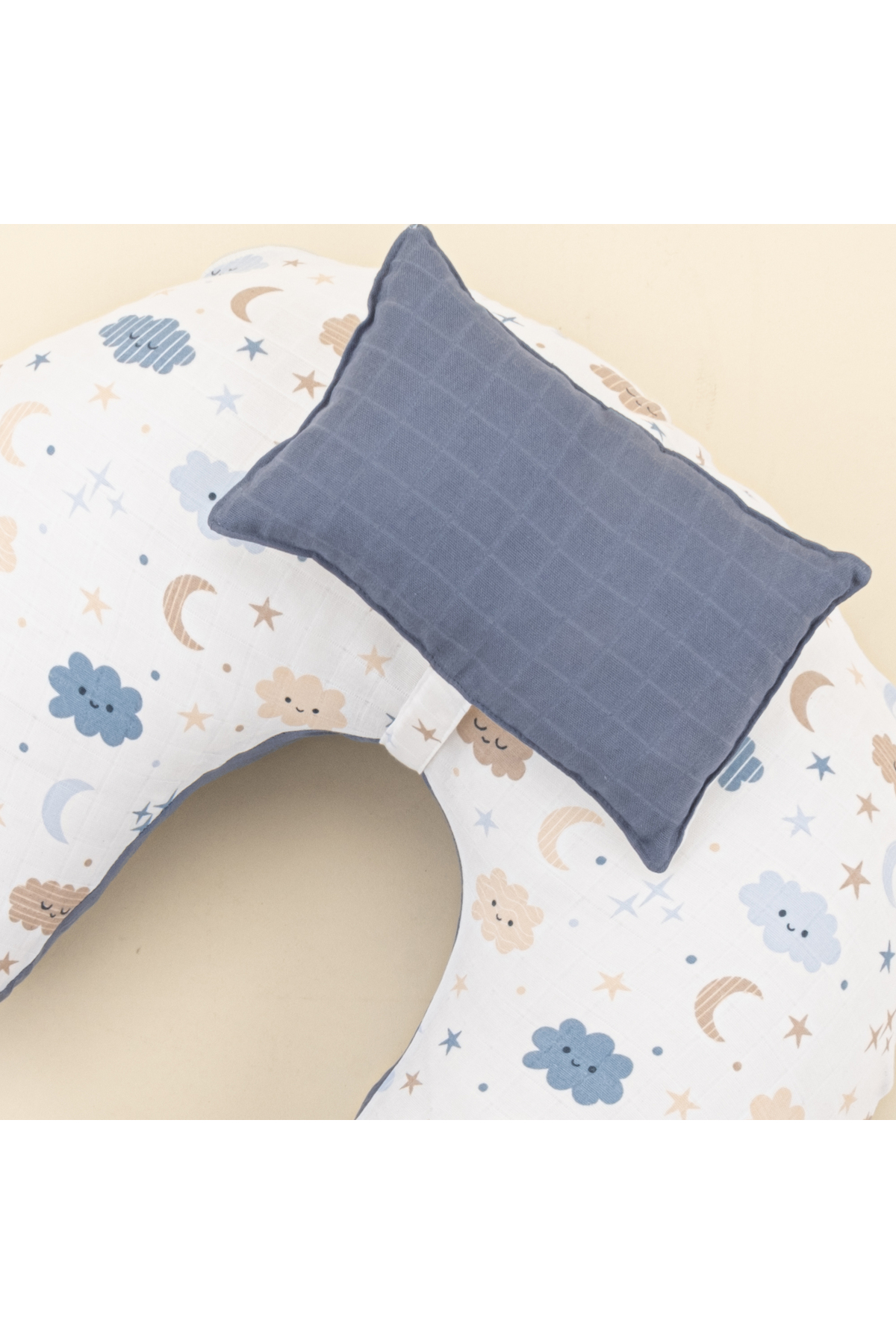 Yunikobaby Müslin Çift Taraflı Emzirme Yastığı ve Küçük Yastığı - İndigo Muslin - Mavi Bulut fotoğrafı 2 (önizleme)